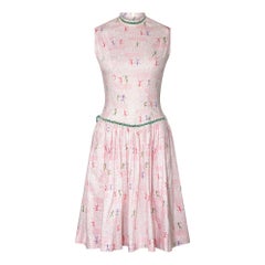 Vintage  1950s Teena Paige Dancing Man Novelty Print Dress