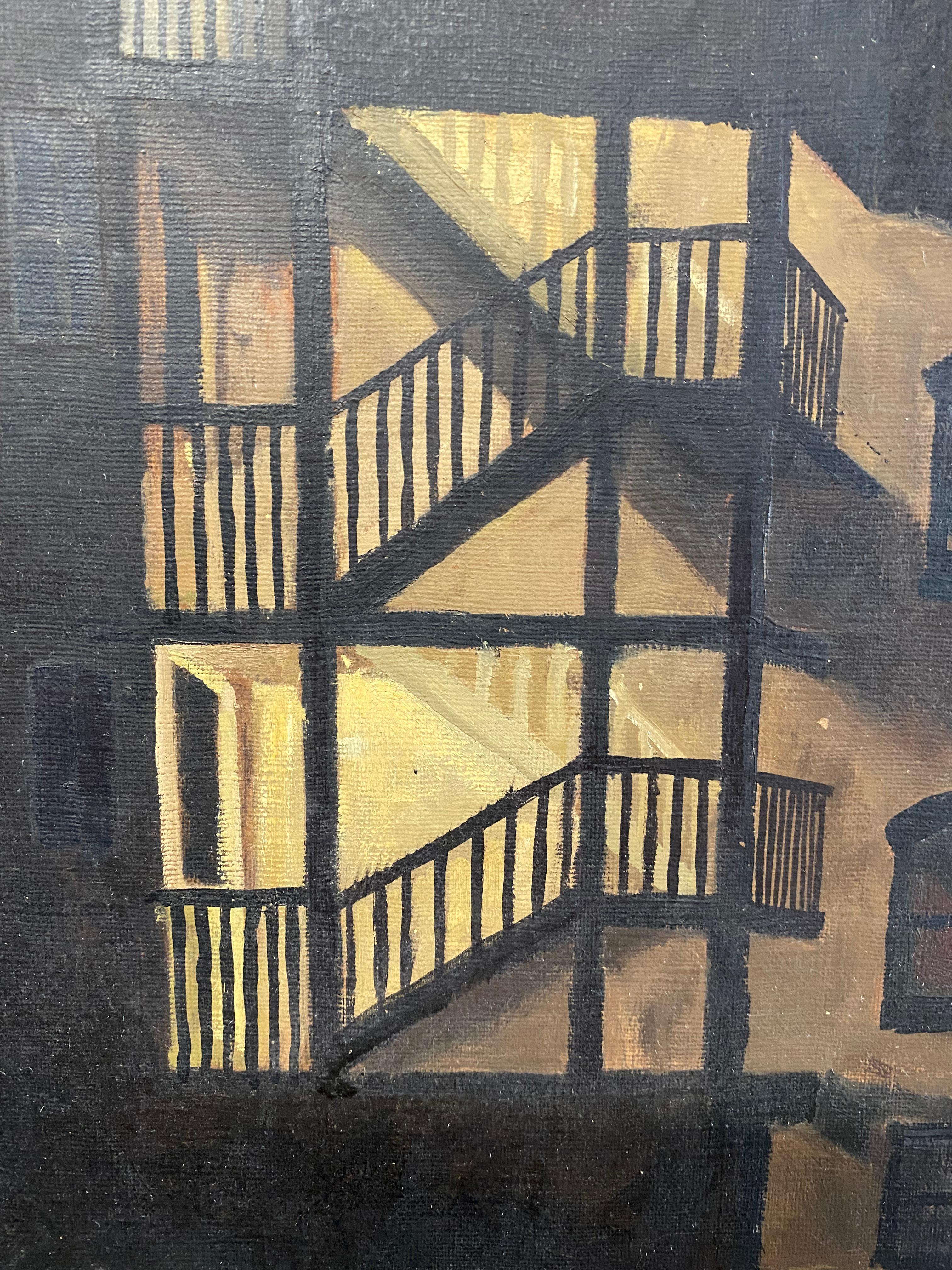 Peinture de la maison Tenement Row des années 1950 par Leonard Buzz Wallace en vente 3