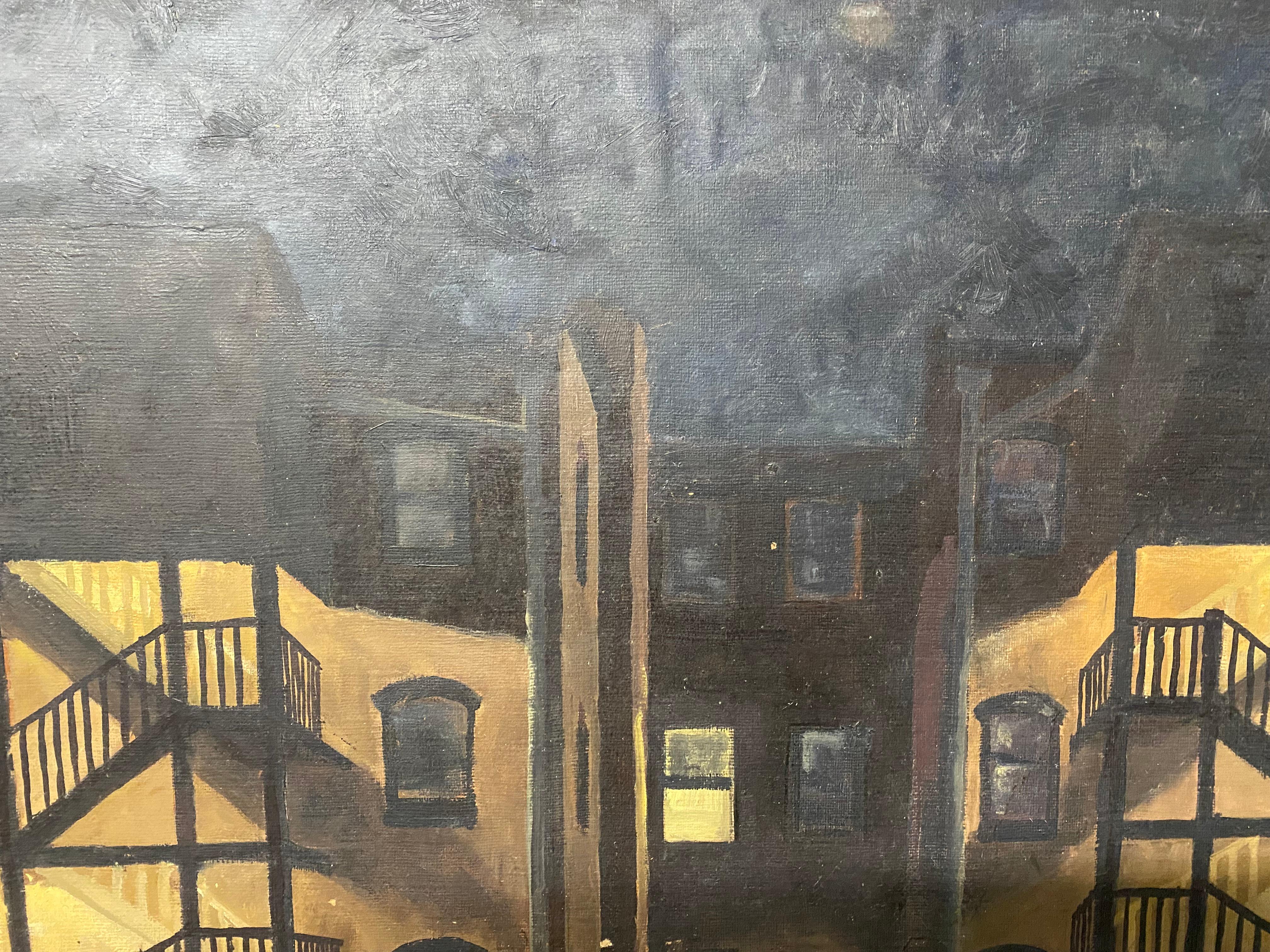 Peinture de la maison Tenement Row des années 1950 par Leonard Buzz Wallace en vente 5