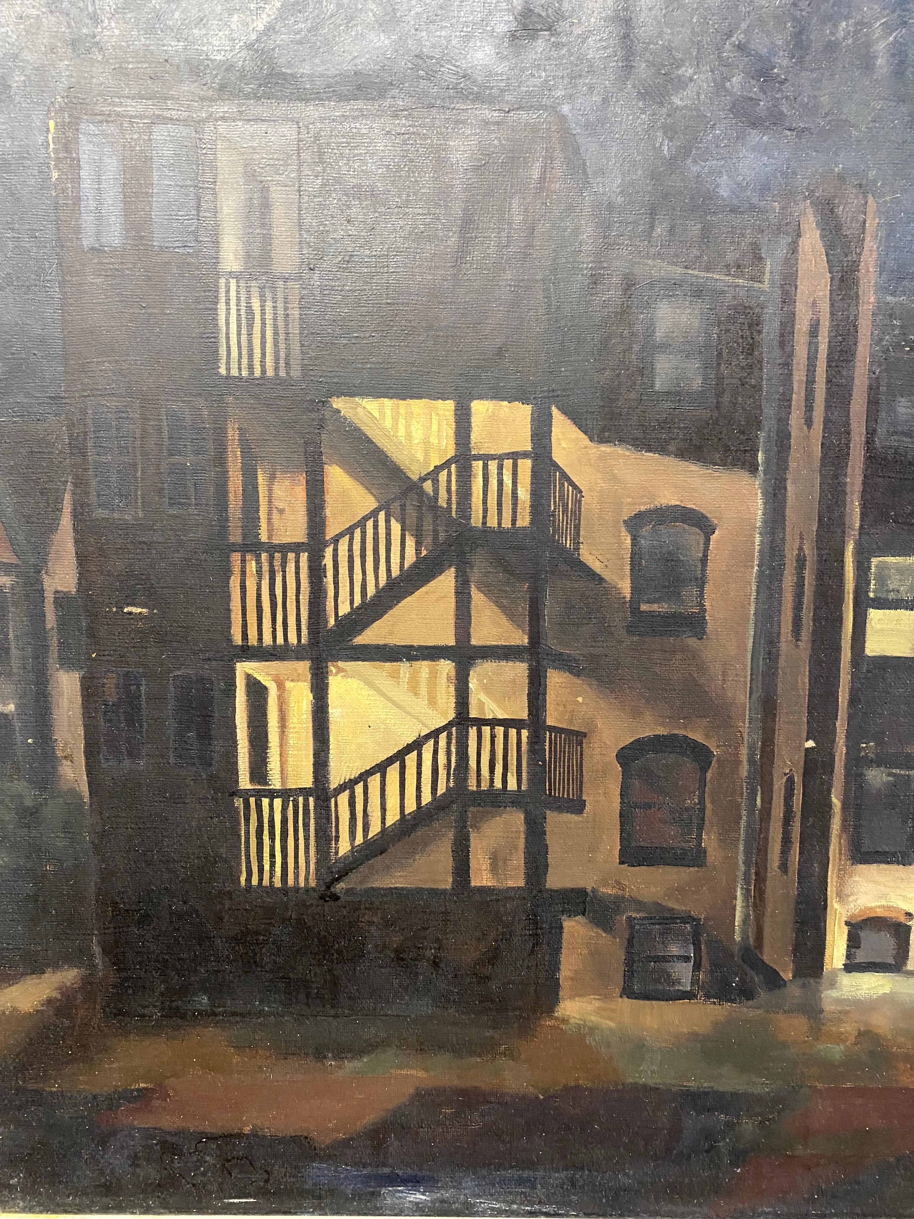 Peinture de la maison Tenement Row des années 1950 par Leonard Buzz Wallace en vente 6