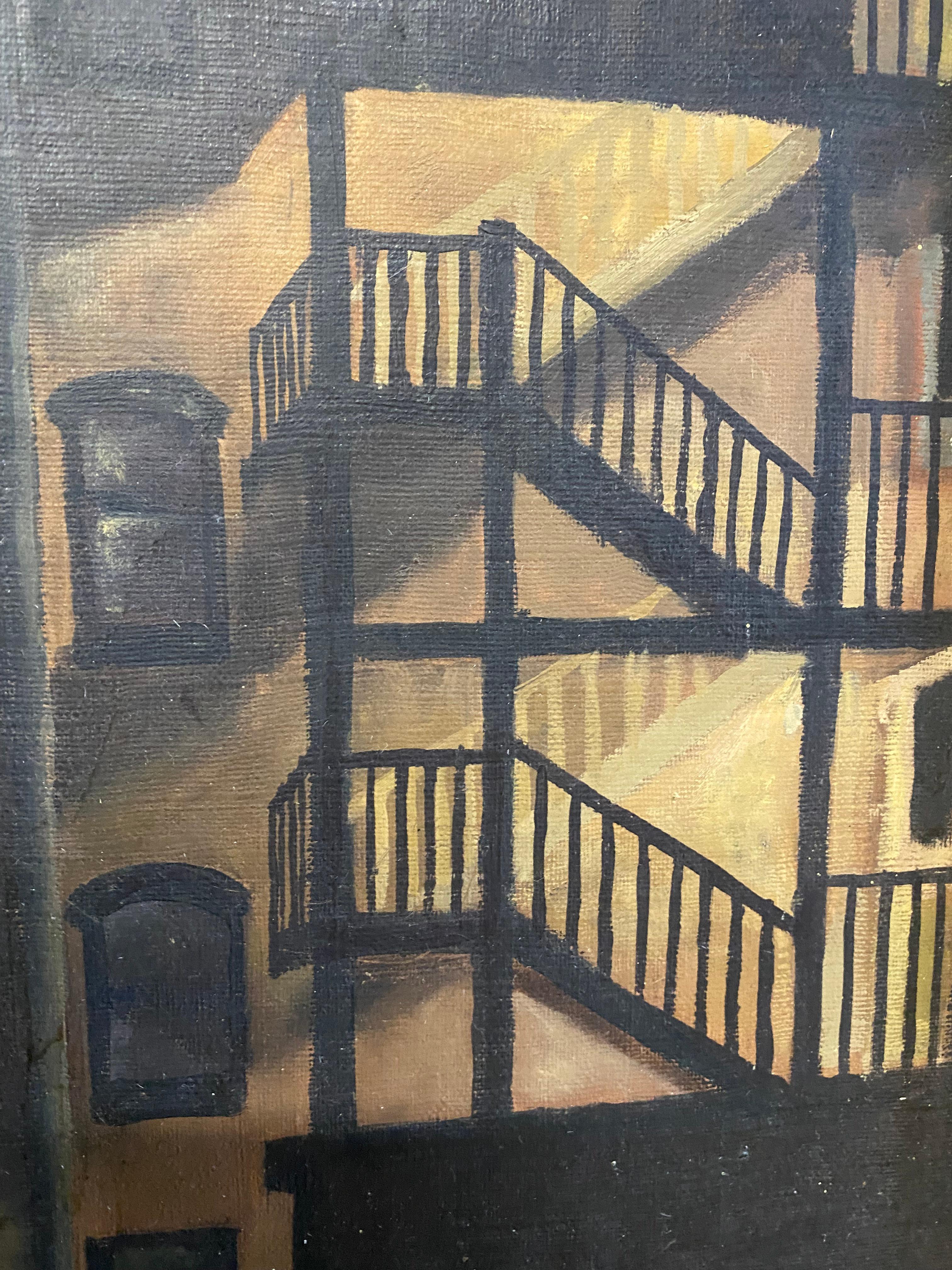 1950s Tenement Row House Painting by Leonard Buzz Wallace For Sale 2