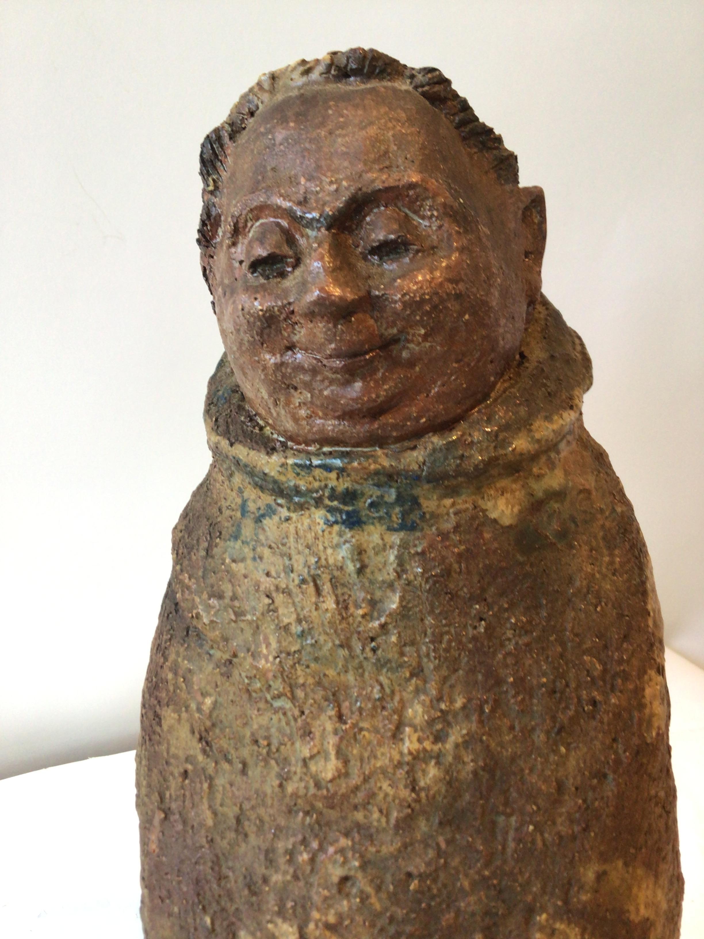 1950s Terra-Cotta Monk Sculpture For Sale 1