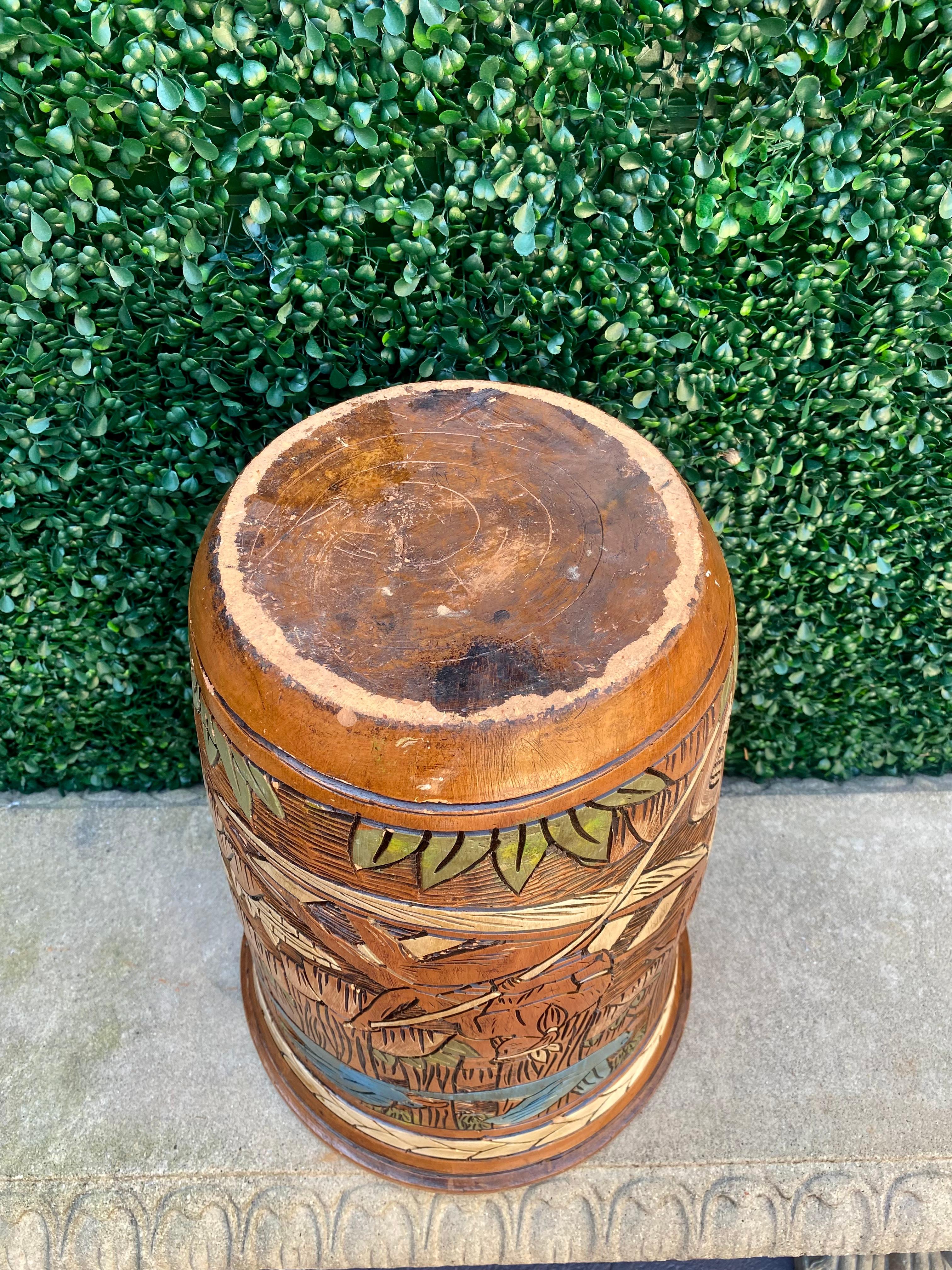 1950 Terracotta Etched Painted Figurative Nude Faux Wood Vase For Sale 10