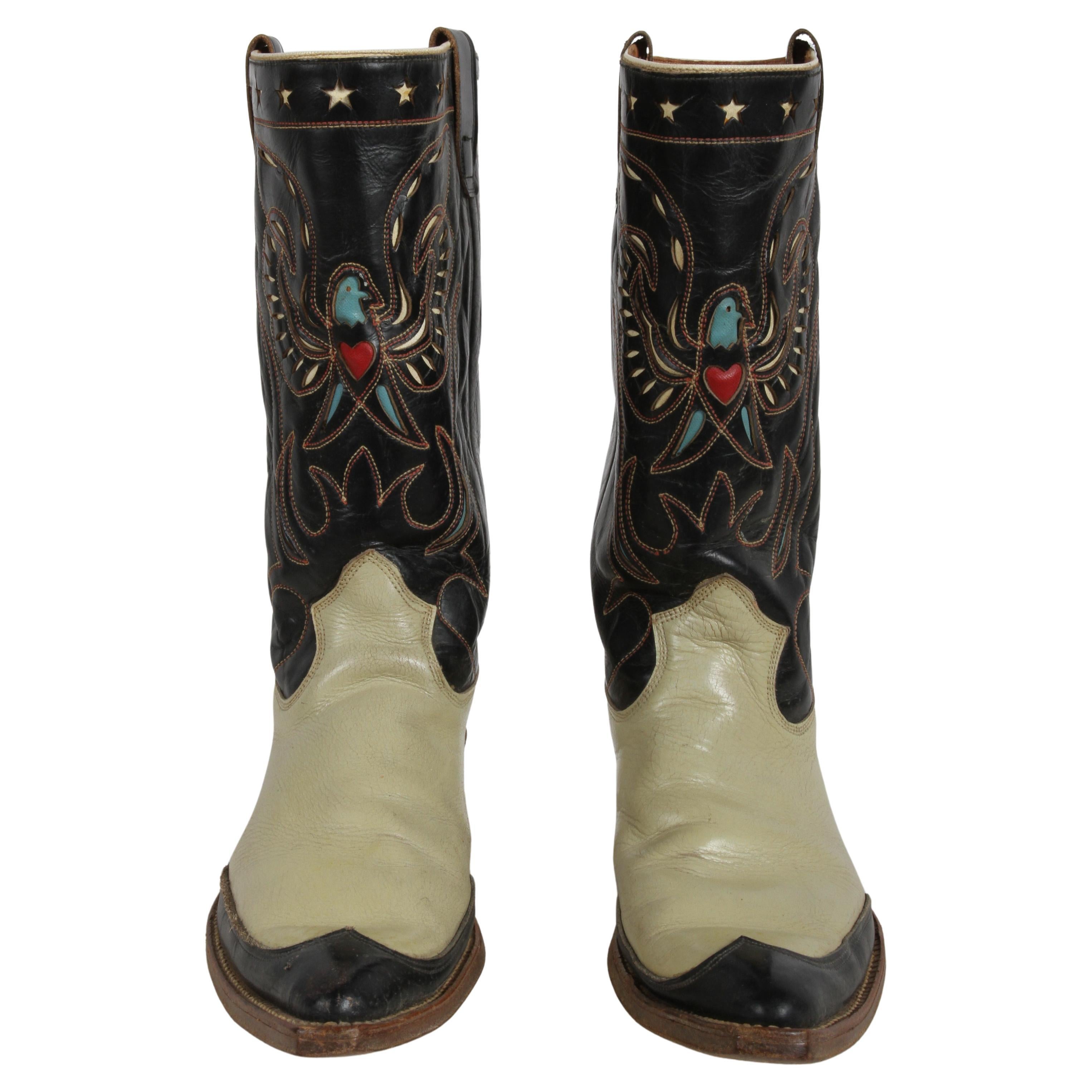 1950s Texas Custom Vintage Western Two-Tone "Thunderbird" Cowboy Boots Size 10