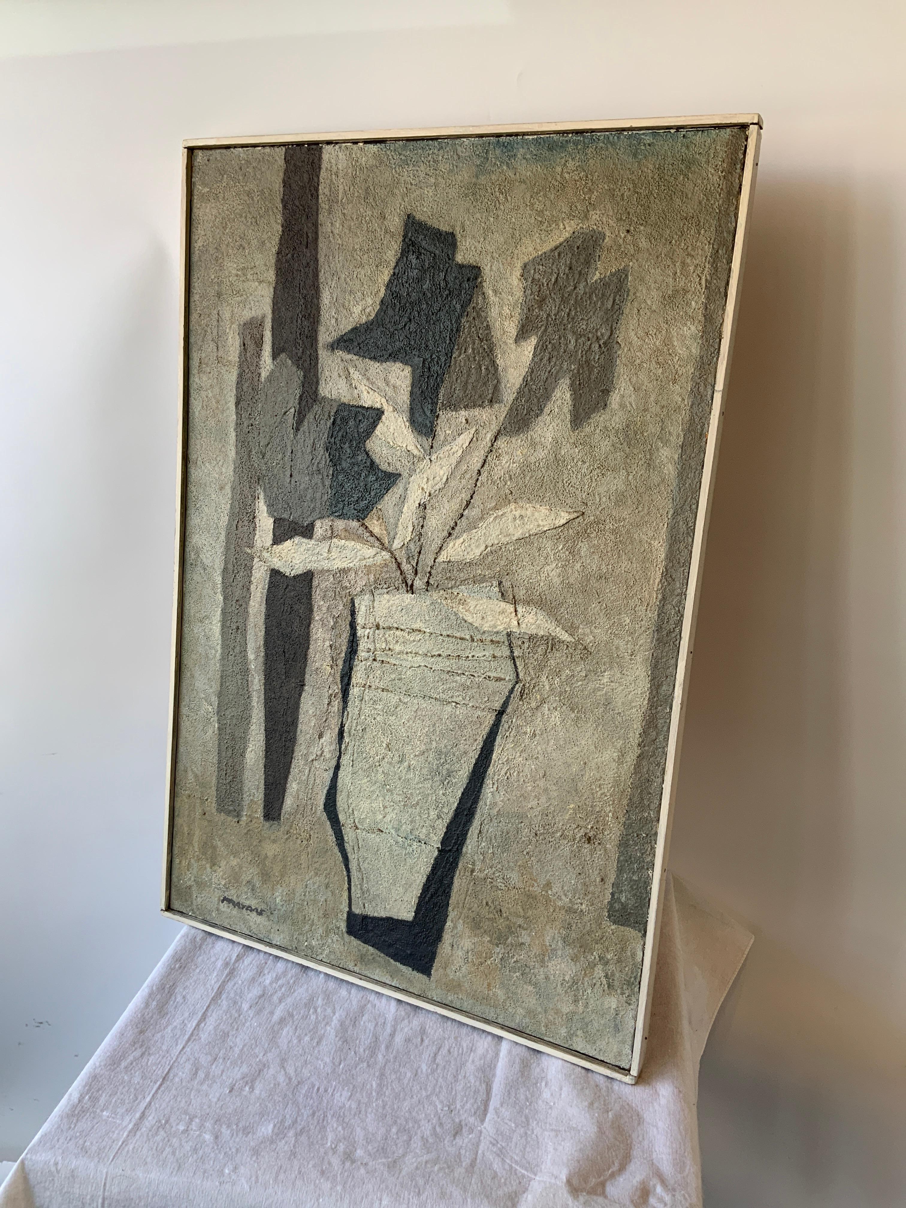 1950s Textured Painting of Flowers in a Vase In Good Condition In Tarrytown, NY