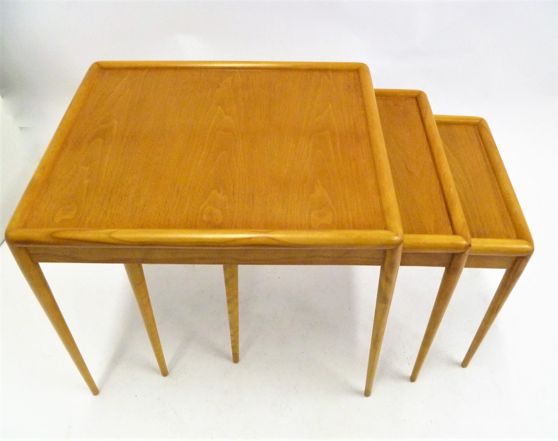 American T.H. Robsjohn Gibbings MidCentury  Modern Walnut Nesting Tables Widdicomb 1950s