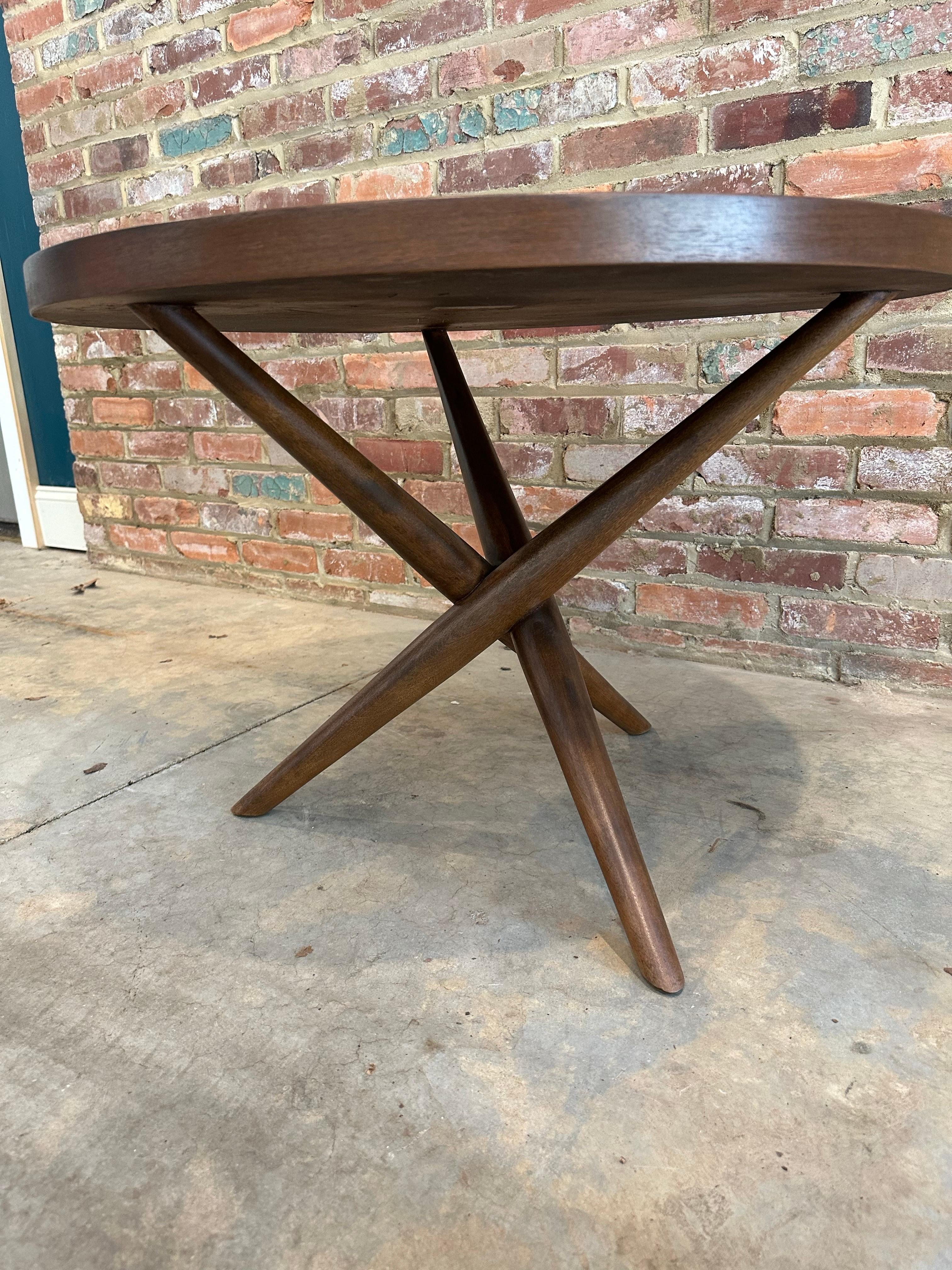 Mid-20th Century 1950s t.h. Robsjohn-Gibbings Widdicomb Walnut Occasional Tripod Table For Sale