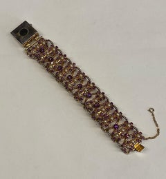 1950s Large Open Link and Purple Rhinestone and Pearl Bracelet