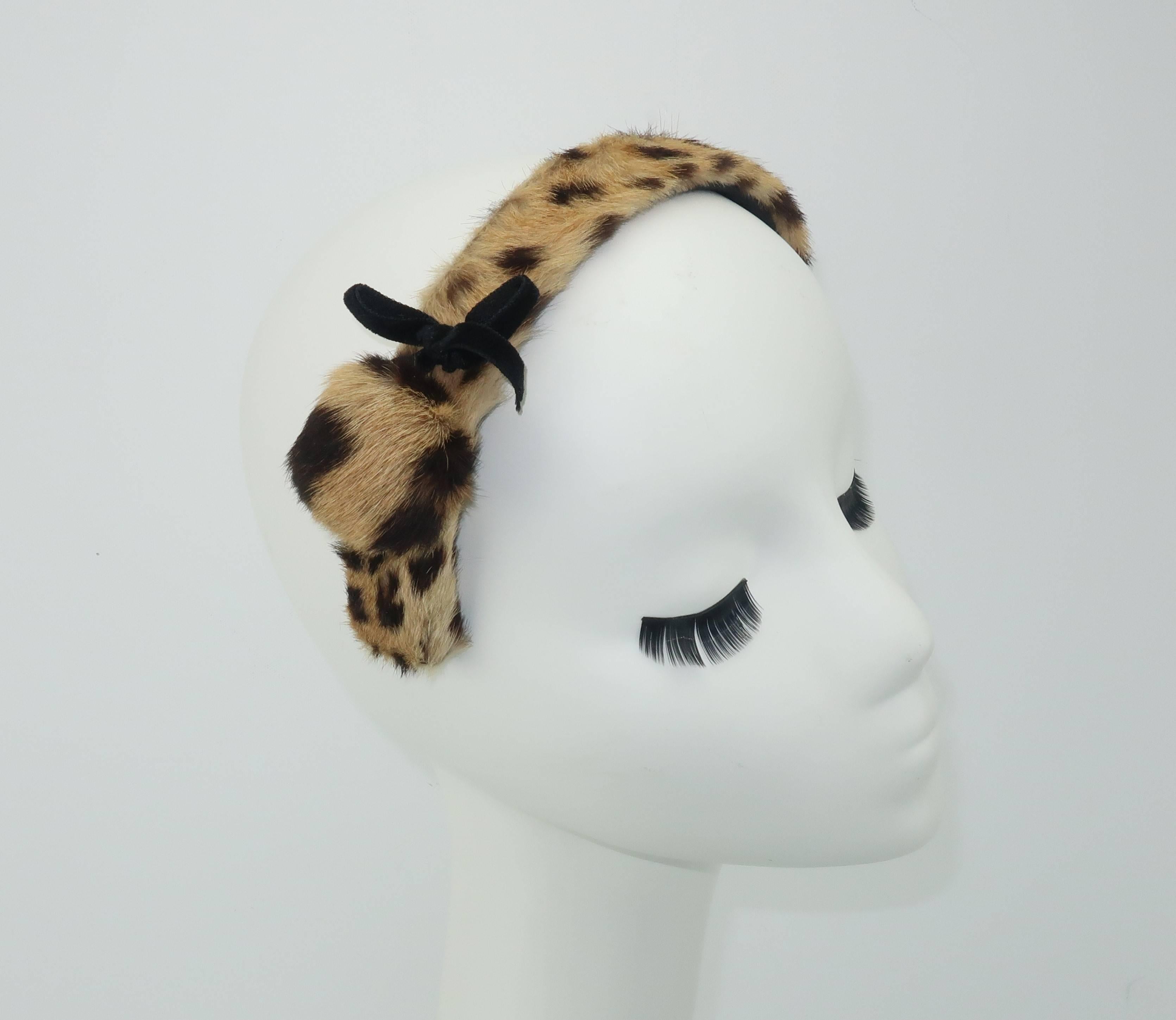 Gray 1950’s Therese Ahrens Animal Print Fur Headband