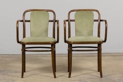 1950s Thonet Bentwood Armchairs in Willow Green Velvet - Set of 4