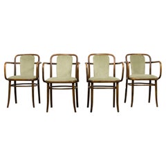 1950s Thonet Bentwood Armchairs in Willow Green Velvet - Set of 4