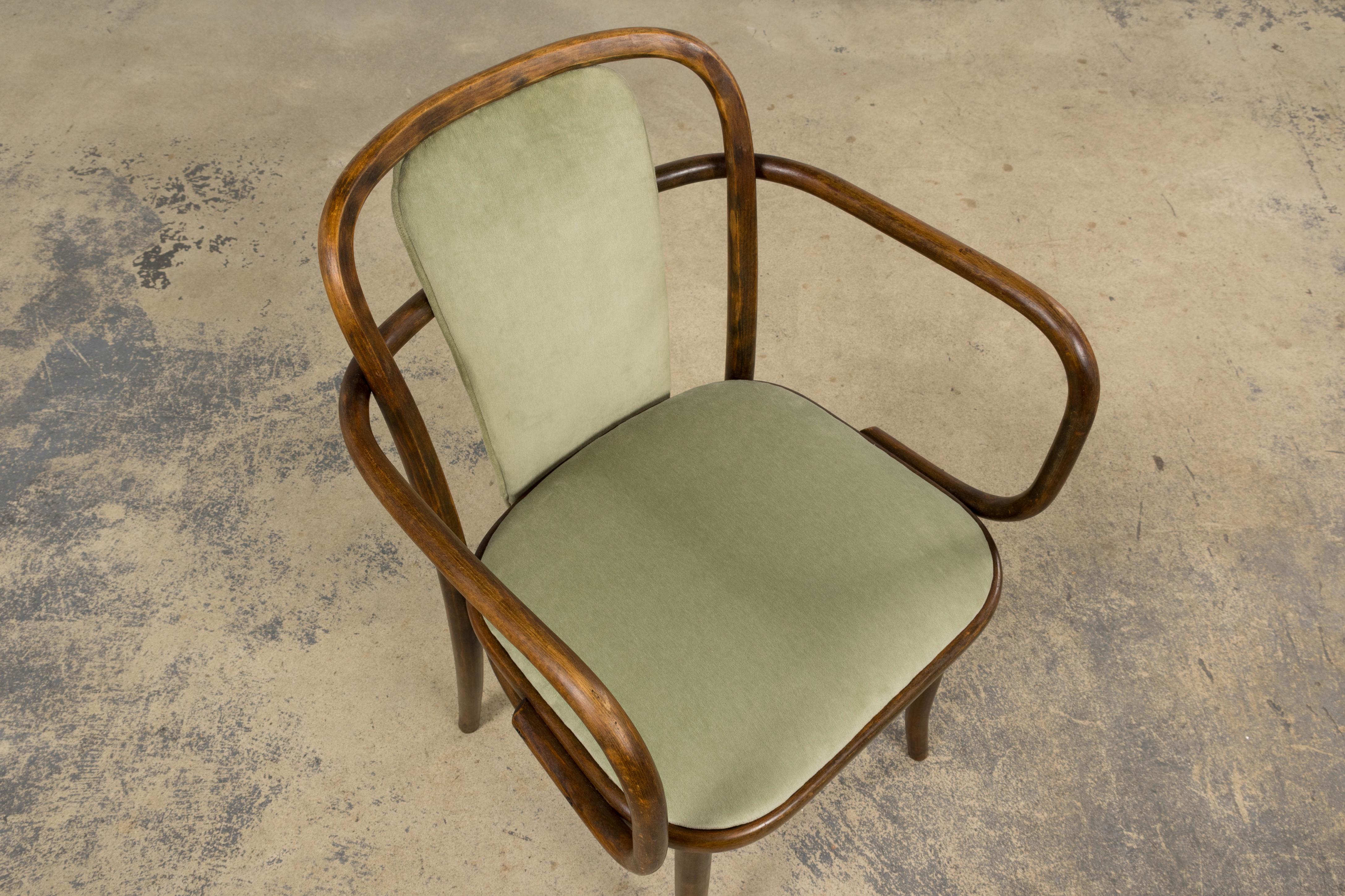 1950er Thonet Bugholzsessel in Weidengrünem Samt - 6er Set im Angebot 1