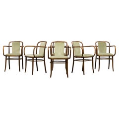 1950s Thonet Bentwood Armchairs in Willow Green Velvet - Set of 6