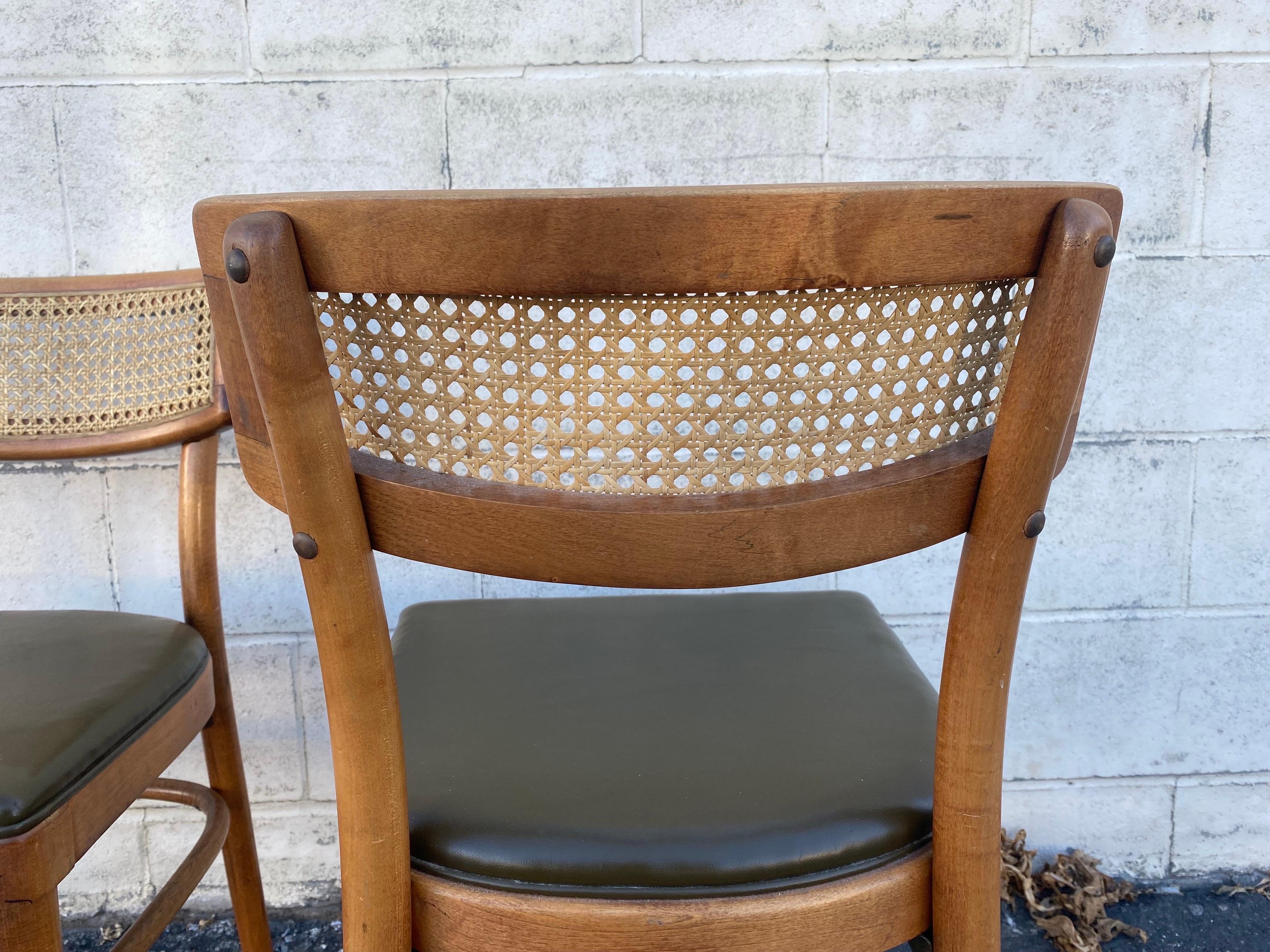 Upholstery 1950s Thonet Bentwood Dining Chairs with Cane, a Pair