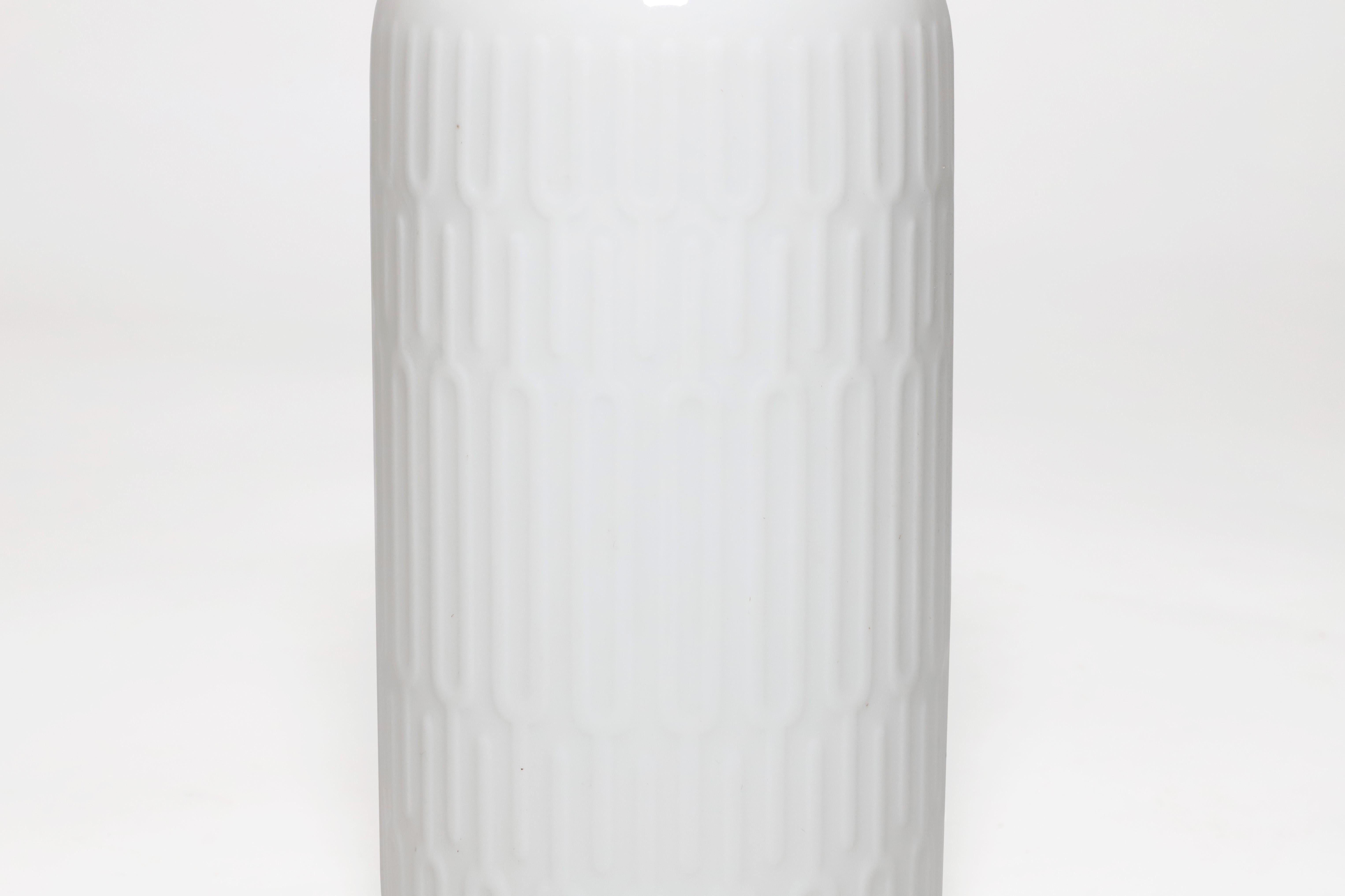 Ceramic 1950s Thorkild Olsen White Vase with Relief for Roya Copenhagen Stamped For Sale