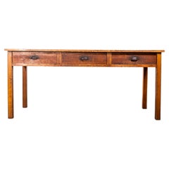 1950's Three Drawer Blonde Oak Simple French Workshop Desk