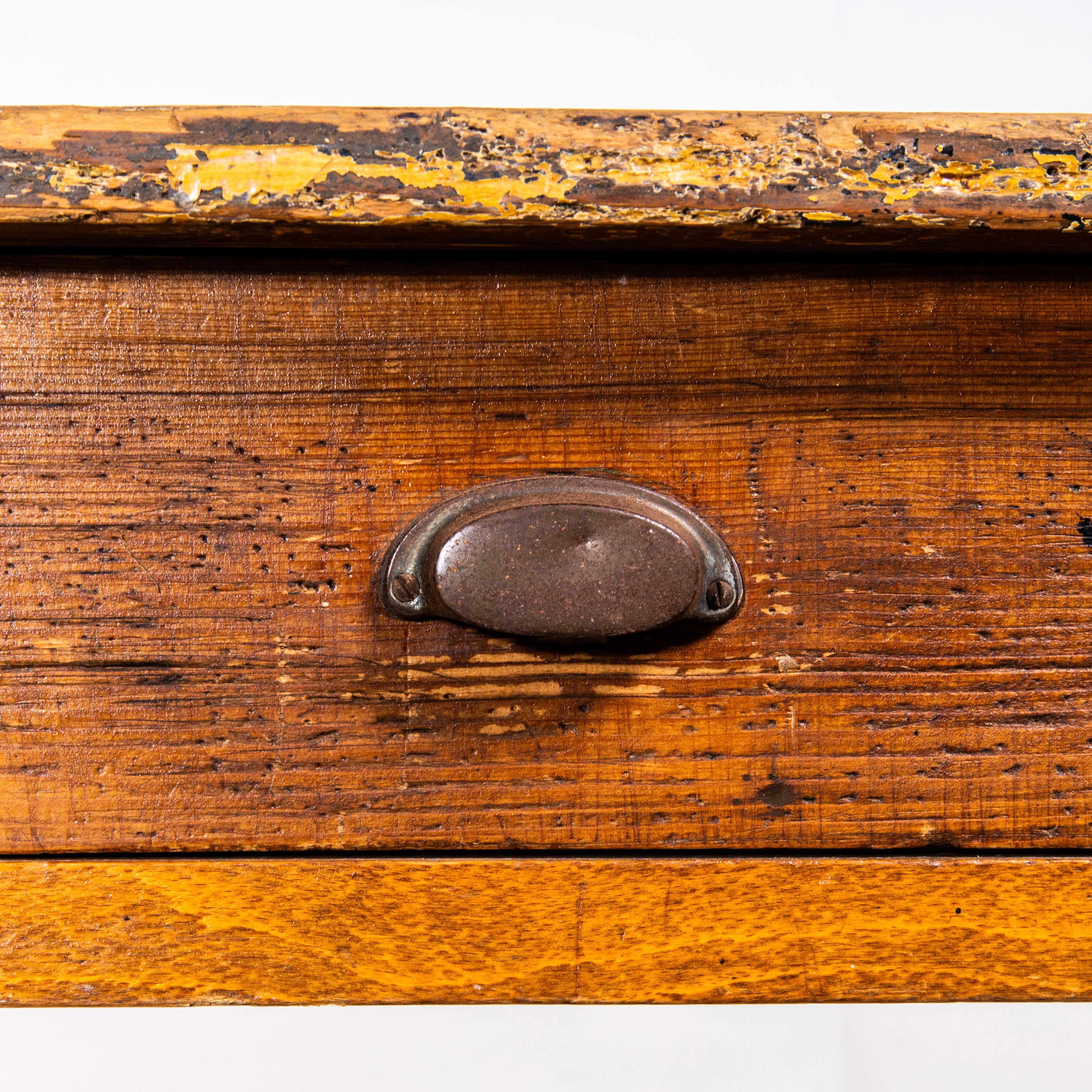 Pine 1950's Three Drawer Simple French Workshop Desk For Sale