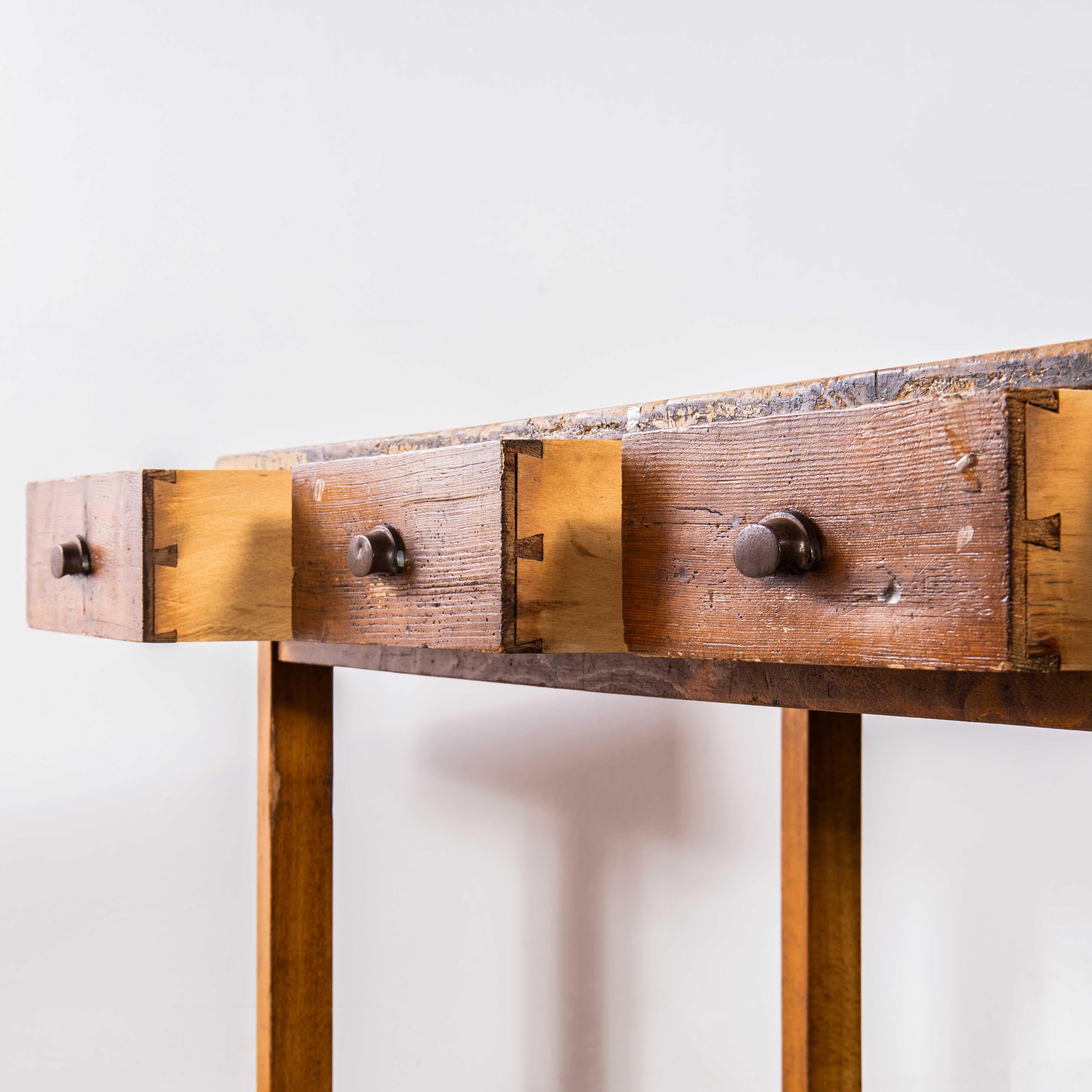 1950's Three Drawer Simple French Workshop Desk For Sale 2