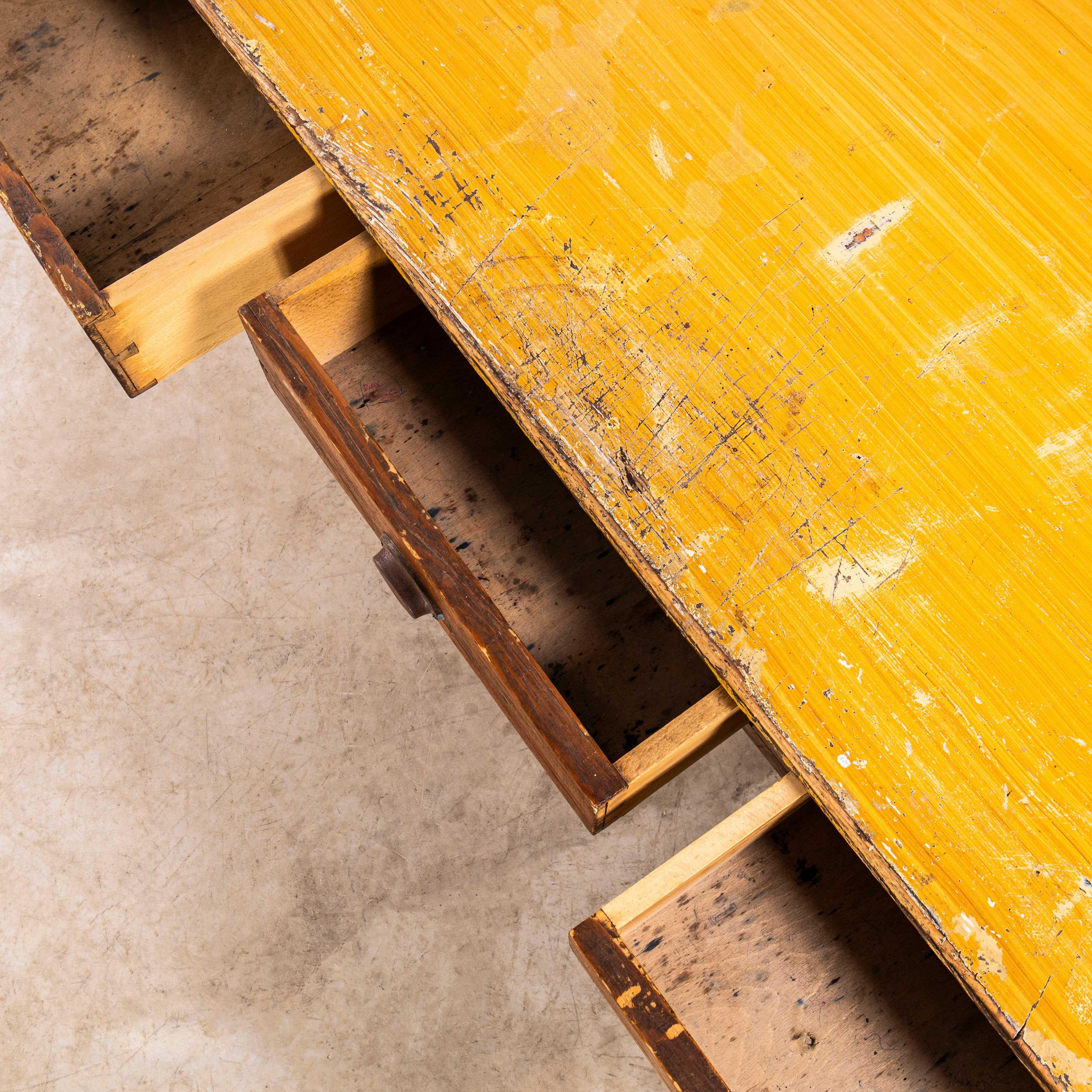 1950's Three Drawer Simple French Workshop Desk For Sale 3