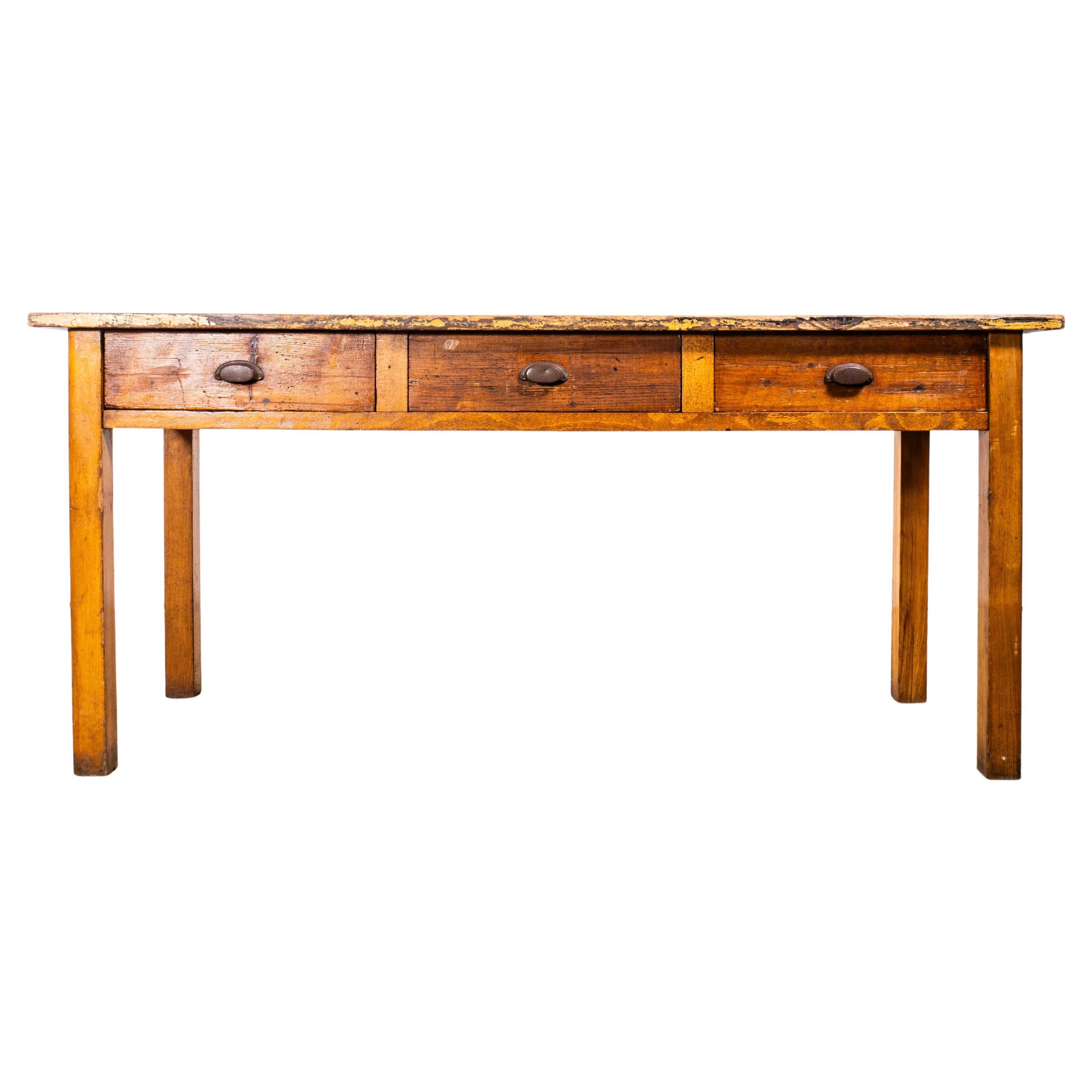 1950's Three Drawer Simple French Workshop Desk For Sale