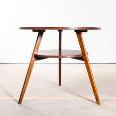 1950's Three Legged Round Table With Circular Shelf