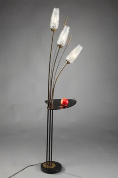 1950s Three-Light Vintage Floor Lamp in Gilded Metal and Glass