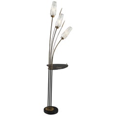 1950s Three-Light Vintage Floor Lamp in Gilded Metal and Glass