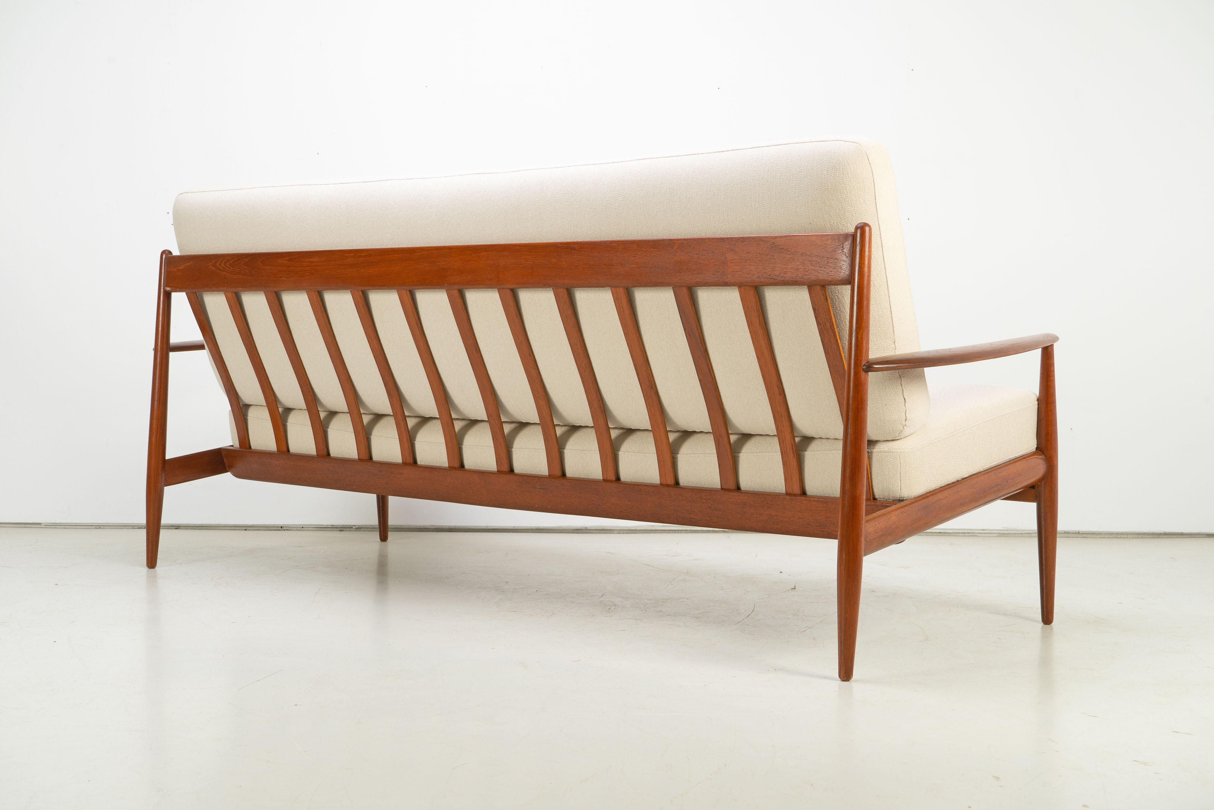 1950s Three-Seater Sofa by Grete Jalk France & Daverkosen Teak and Wool Fabric 6
