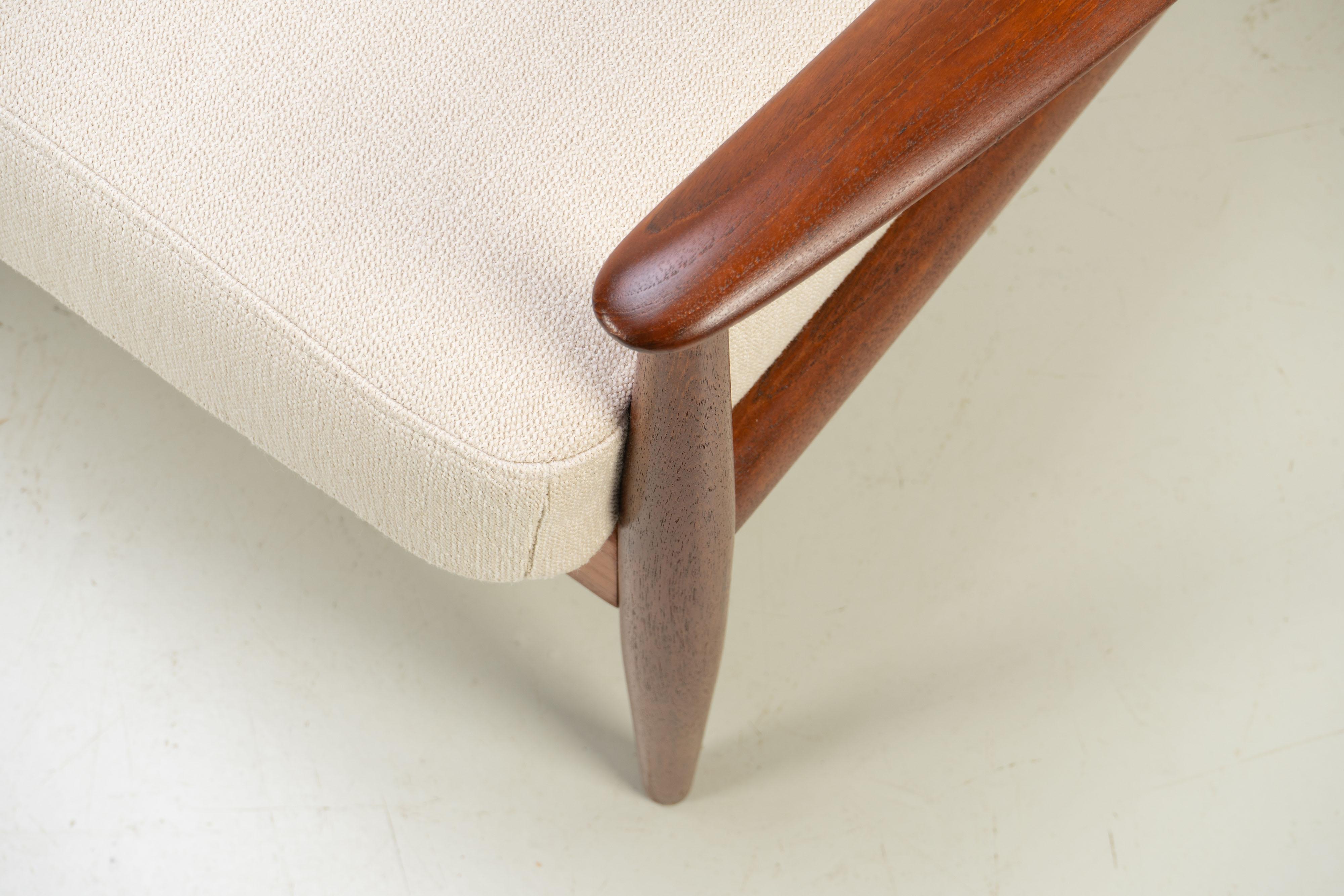 1950s Three-Seater Sofa by Grete Jalk France & Daverkosen Teak and Wool Fabric 1