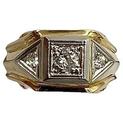 1950er Jahre Drei Stone Diamond Mens Two Tone Gold Ring