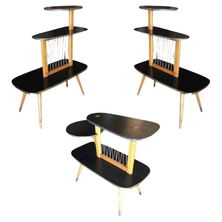 1950s Three-Tier Midcentury String Art Center Side Tables, Set of 3