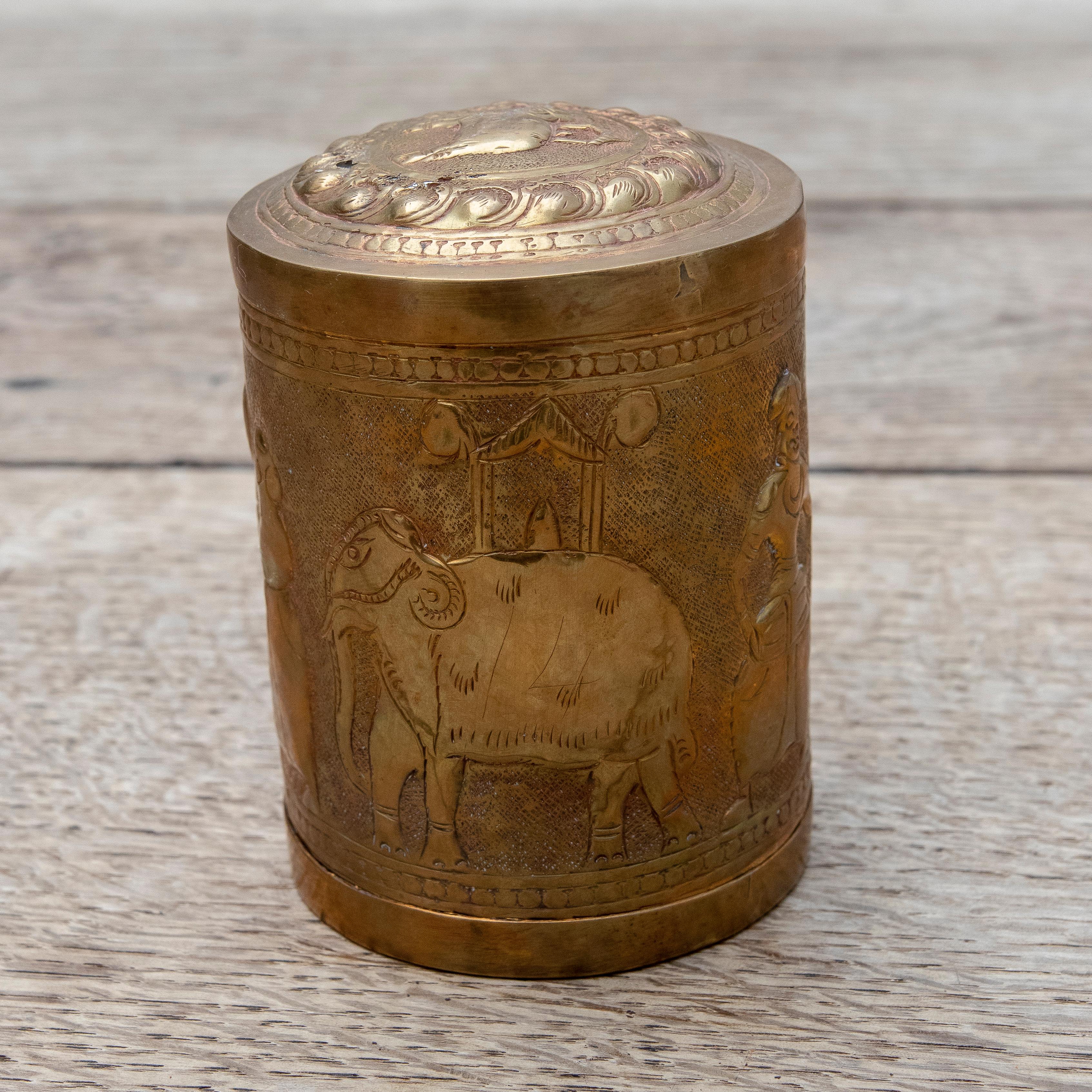20th Century 1950s Tibetan Hand-Carved Metal Box with a Costumbrist Scene For Sale