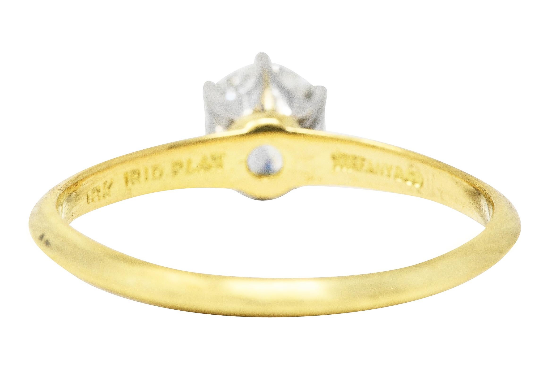 Tiffany &amp; Co. Bague en or 18 carats et platine avec diamants taille vieille mine de 0,58 carat, années 1950 Excellent état à Philadelphia, PA