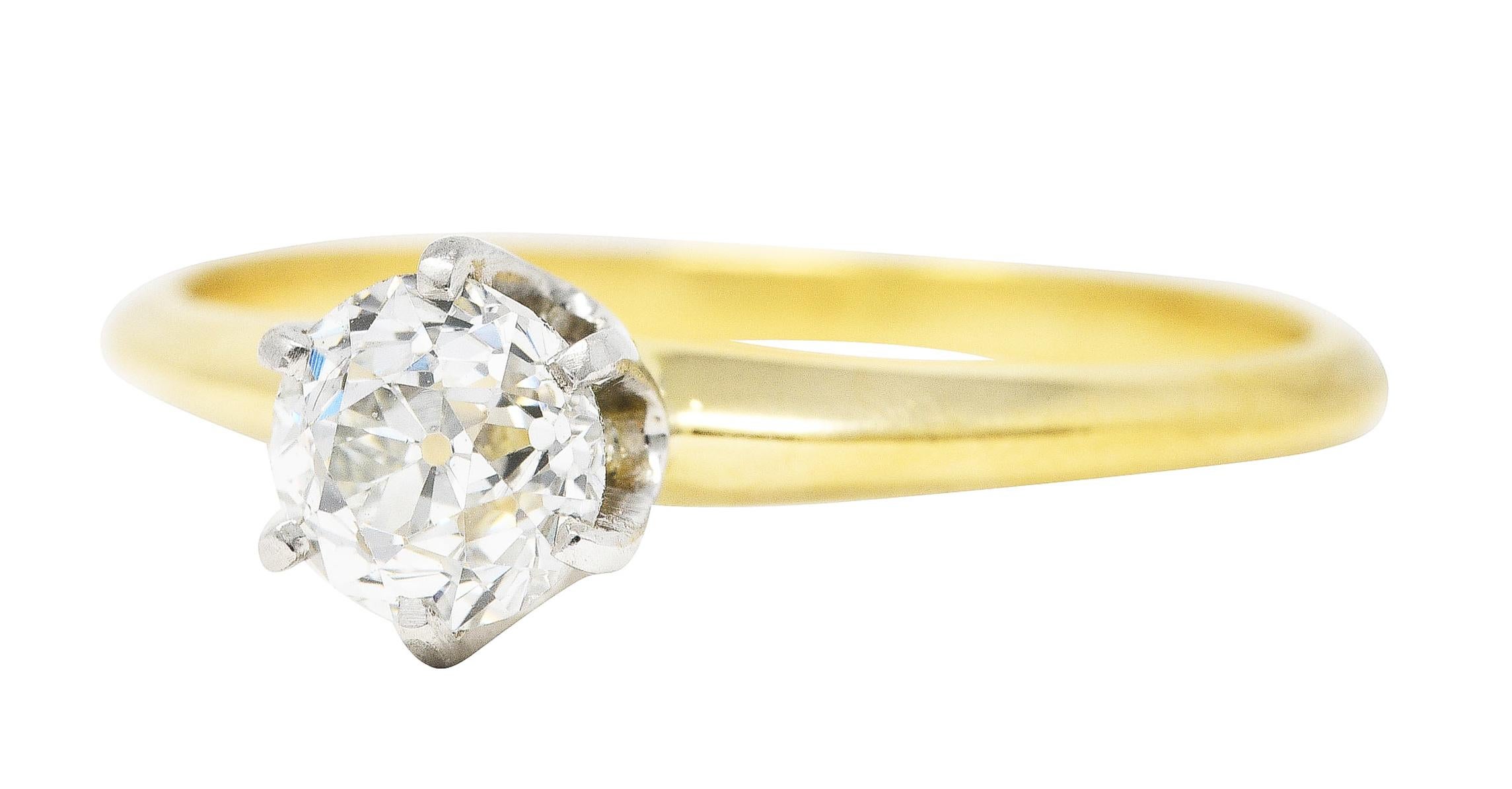 Women's or Men's 1950's Tiffany & Co. 0.58 Carat Old Mine Diamond Platinum 18 Karat Gold Ring