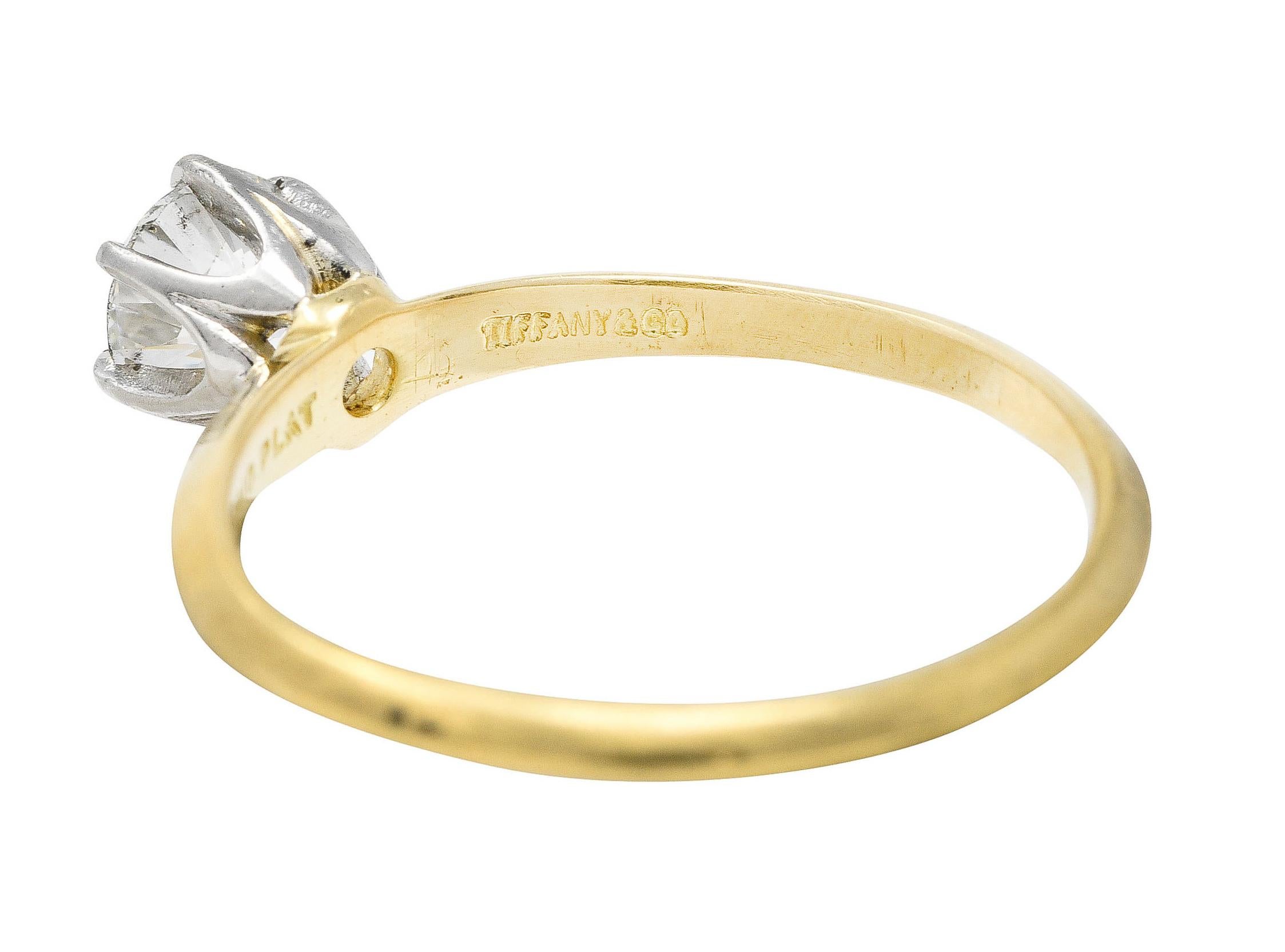 Tiffany &amp; Co. Bague en or 18 carats et platine avec diamants taille vieille mine de 0,58 carat, années 1950 3
