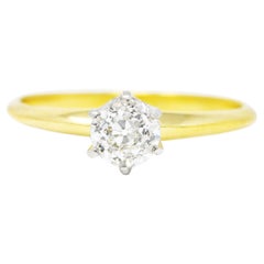 1950's Tiffany & Co. 0.58 Carat Old Mine Diamond Platinum 18 Karat Gold Ring
