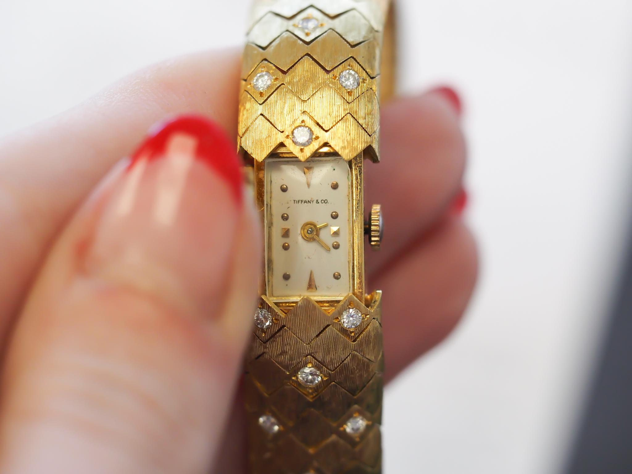 1950s Tiffany & Co. 18K Gold and Diamond  “Peek A Boo” Hidden Watch Bracelet For Sale 7