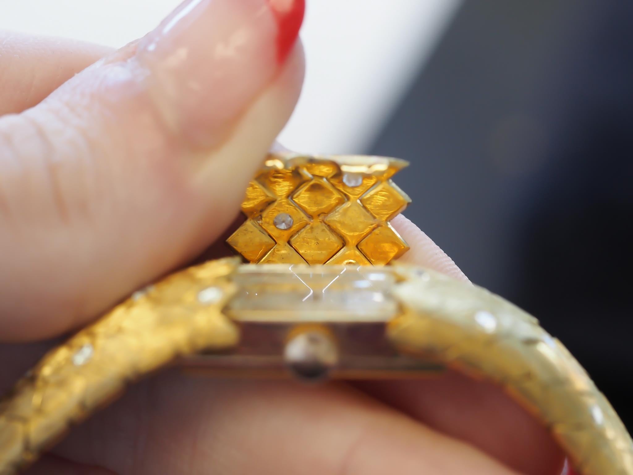 1950s Tiffany & Co. 18K Gold and Diamond  “Peek A Boo” Hidden Watch Bracelet For Sale 8