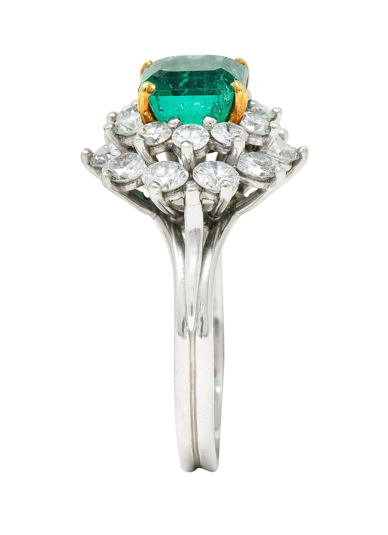 1950's Tiffany & Co. 2.45 Carats Emerald Diamond Platinum Cluster Ring 2