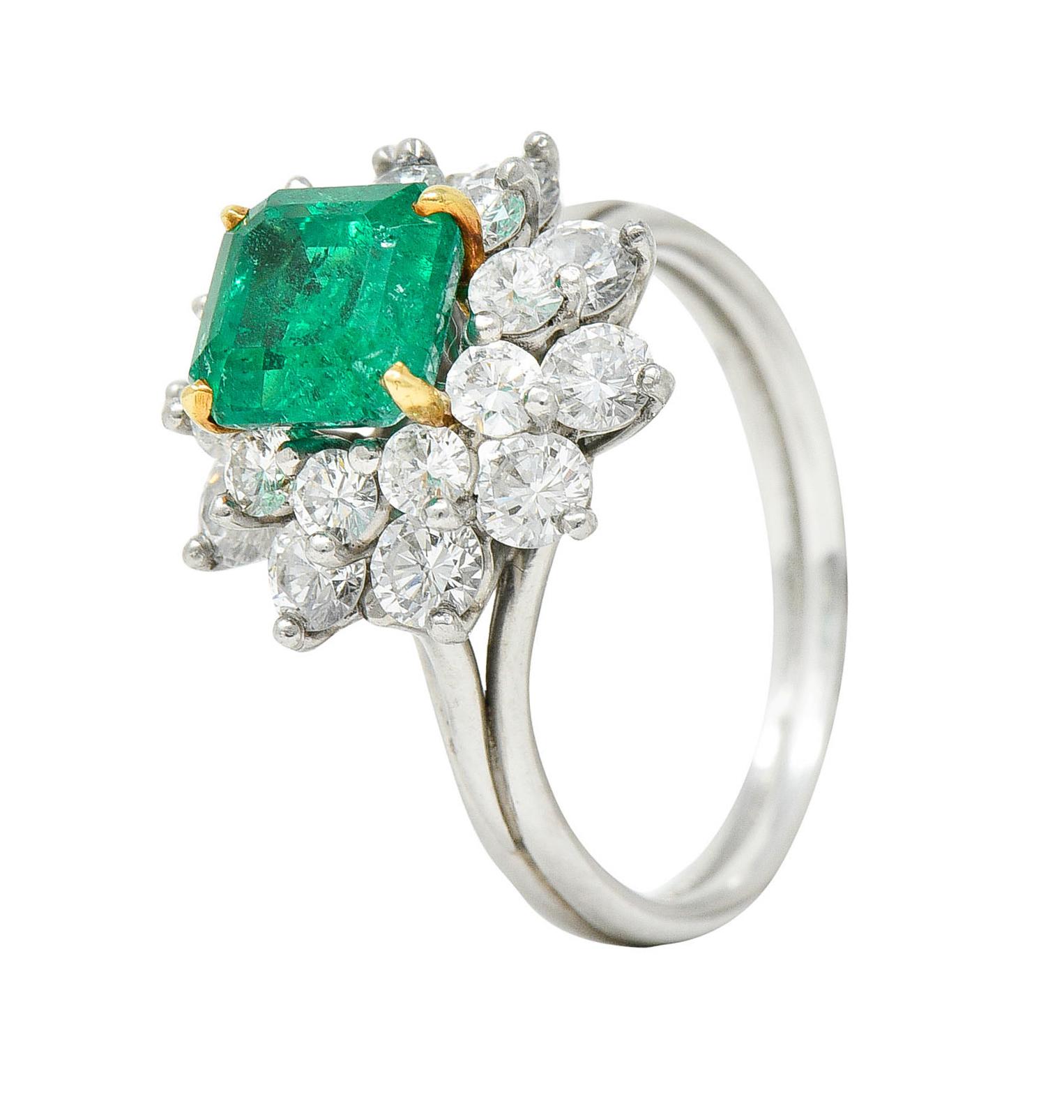 1950's Tiffany & Co. 2.45 Carats Emerald Diamond Platinum Cluster Ring 3