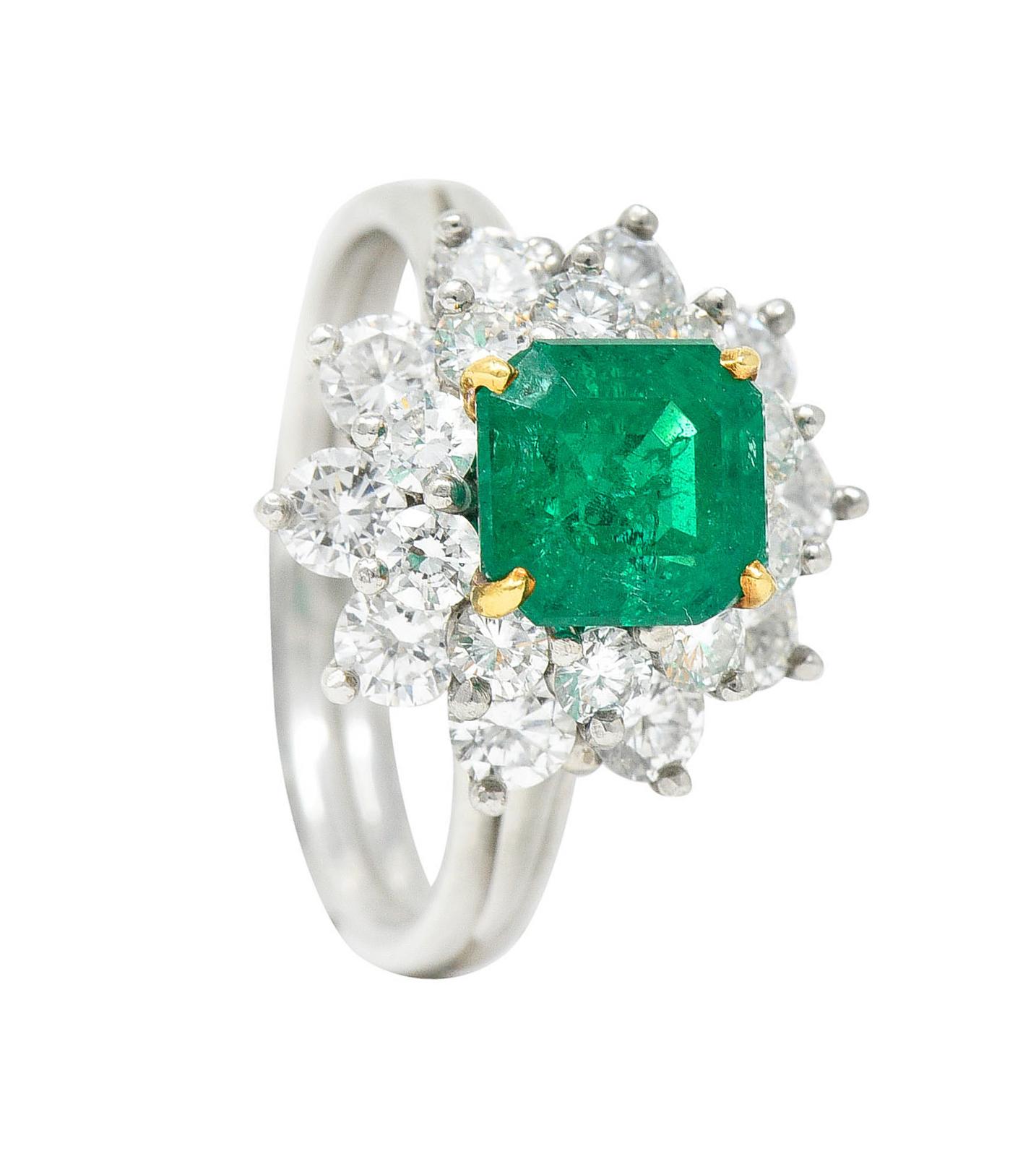 1950's Tiffany & Co. 2.45 Carats Emerald Diamond Platinum Cluster Ring 4
