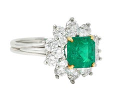 1950's Tiffany & Co. 2.45 Carats Emerald Diamond Platinum Cluster Ring