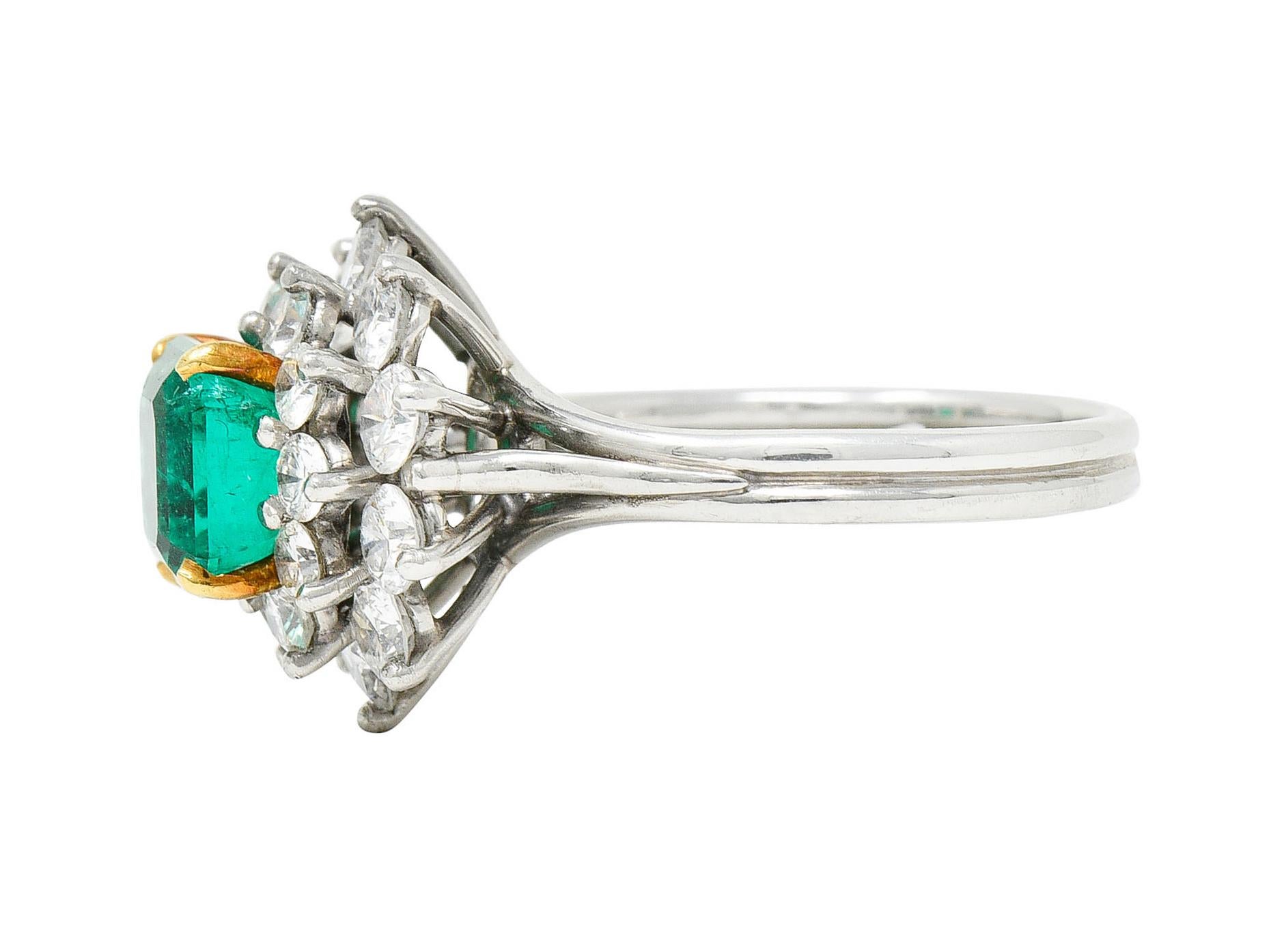 Retro 1950's Tiffany & Co. 2.45 Carats Emerald Diamond Platinum Cluster Ring