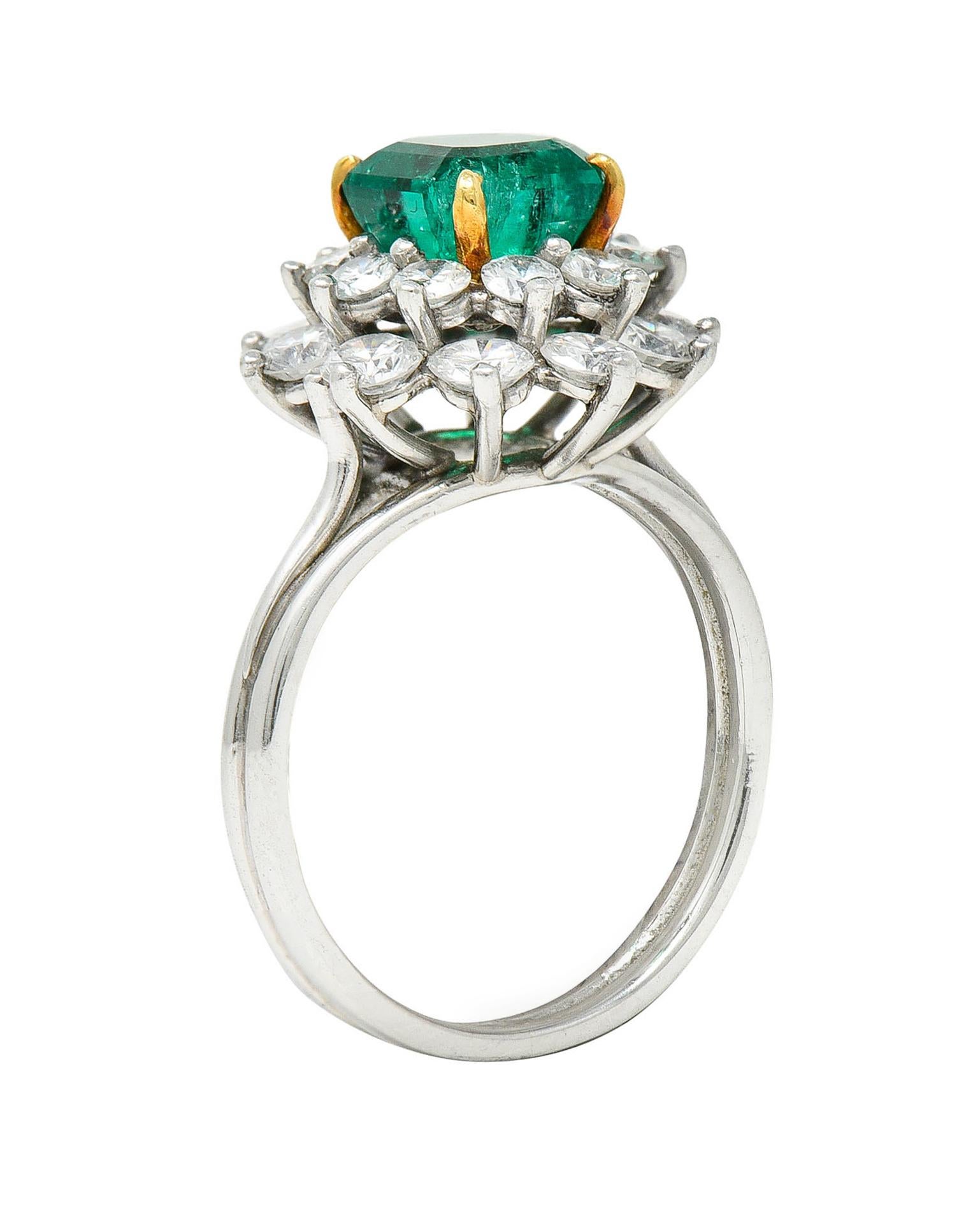 1950's Tiffany & Co. 2.45 Carats Emerald Diamond Platinum Cluster Ring 1