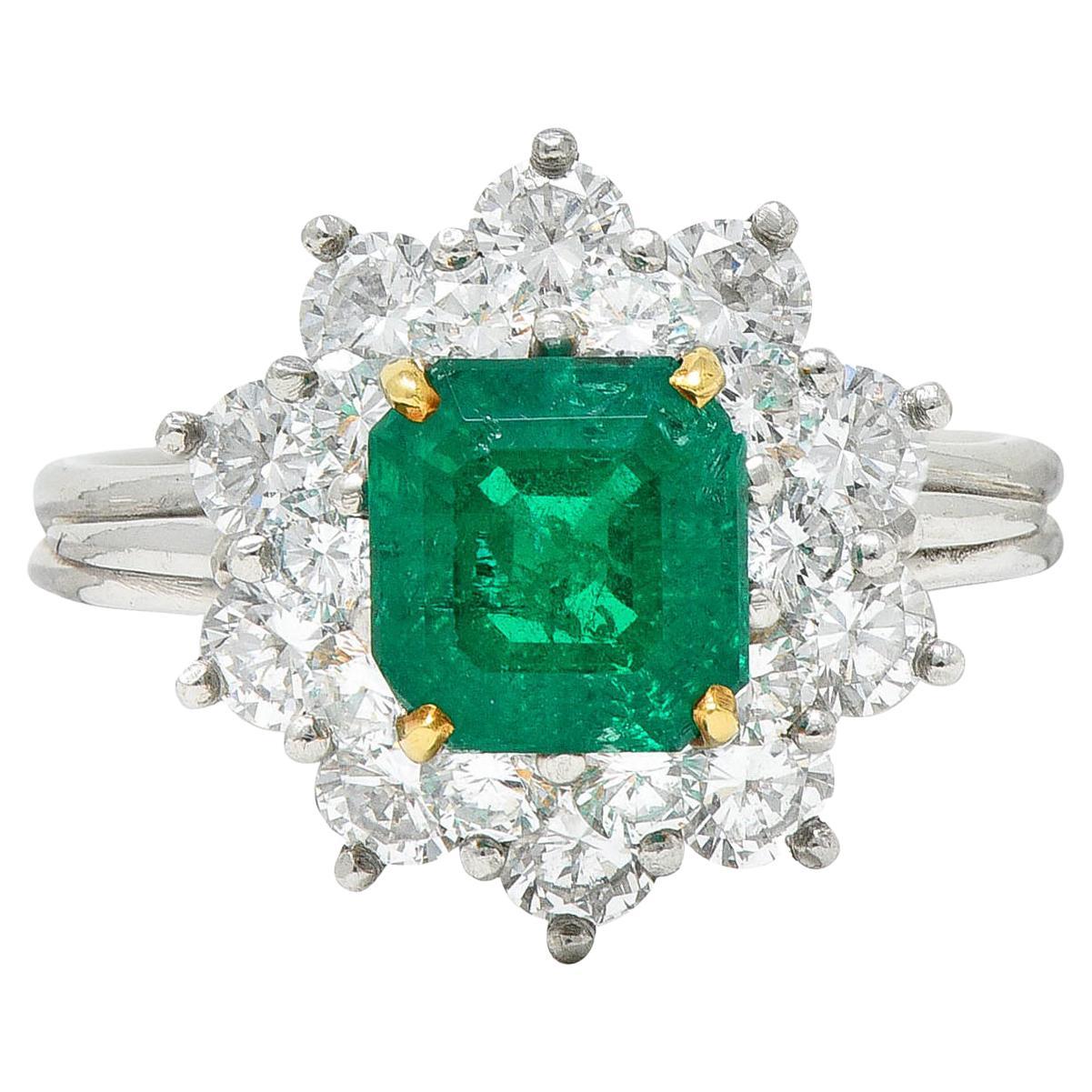 1950's Tiffany & Co. 2.45 Carats Emerald Diamond Platinum Cluster Ring