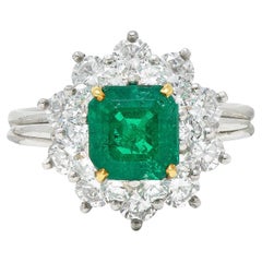 1950's Tiffany & Co. 2.45 Carats Emerald Diamond Platinum Cluster Ring