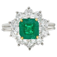 Retro 1950's Tiffany & Co. 2.45 Carats Emerald Diamond Platinum Cluster Ring
