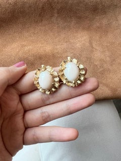 1950s Tiffany & Co. Coral Cabochon Yellow Gold Earrings