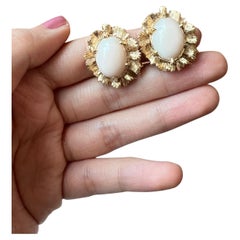 1950s Tiffany 
Co. Coral Cabochon Yellow Gold Earrings