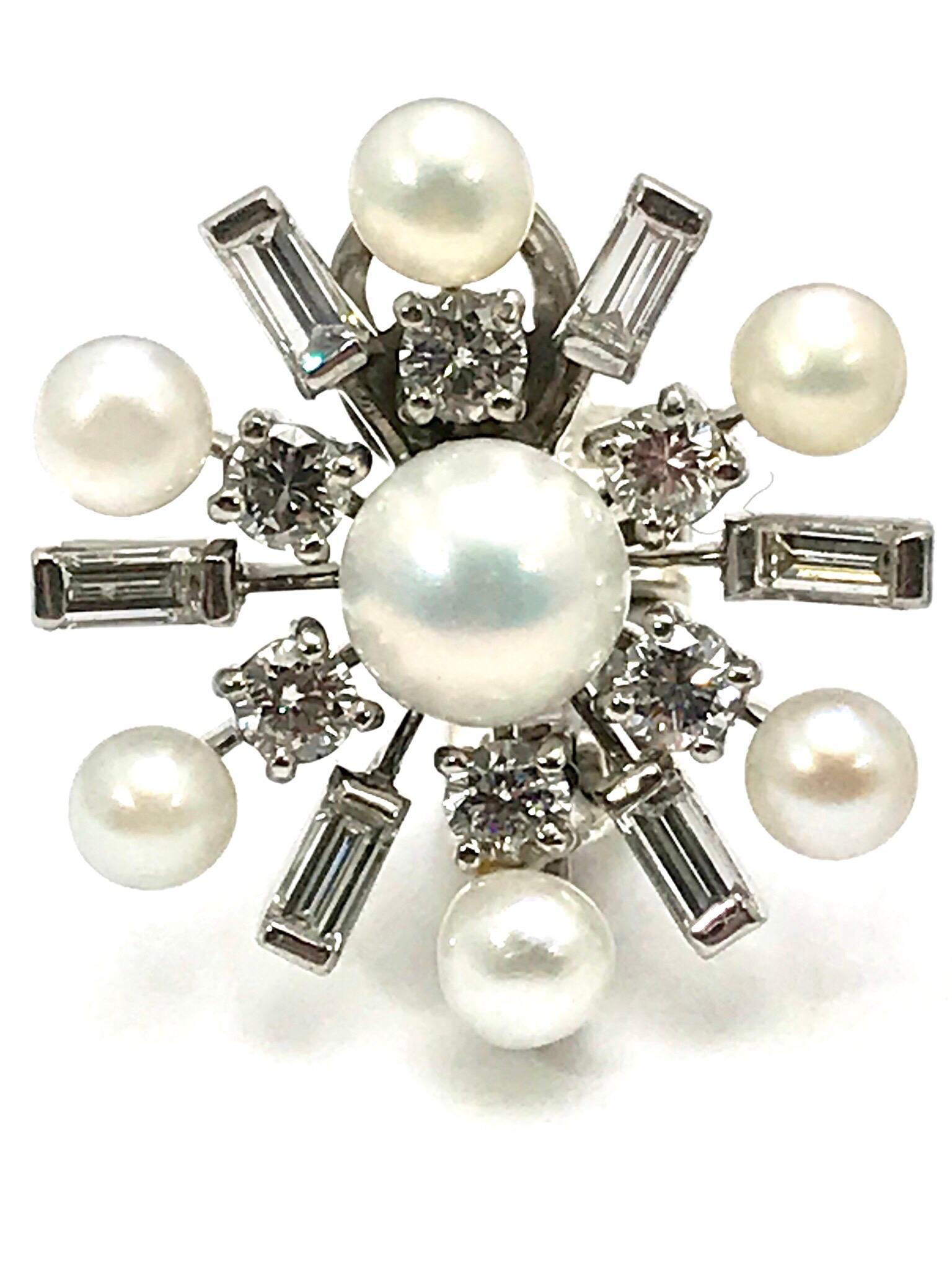 Retro 1950s Tiffany & Co. Diamond and Cultured Pearl White Gold Clip Back Earrings